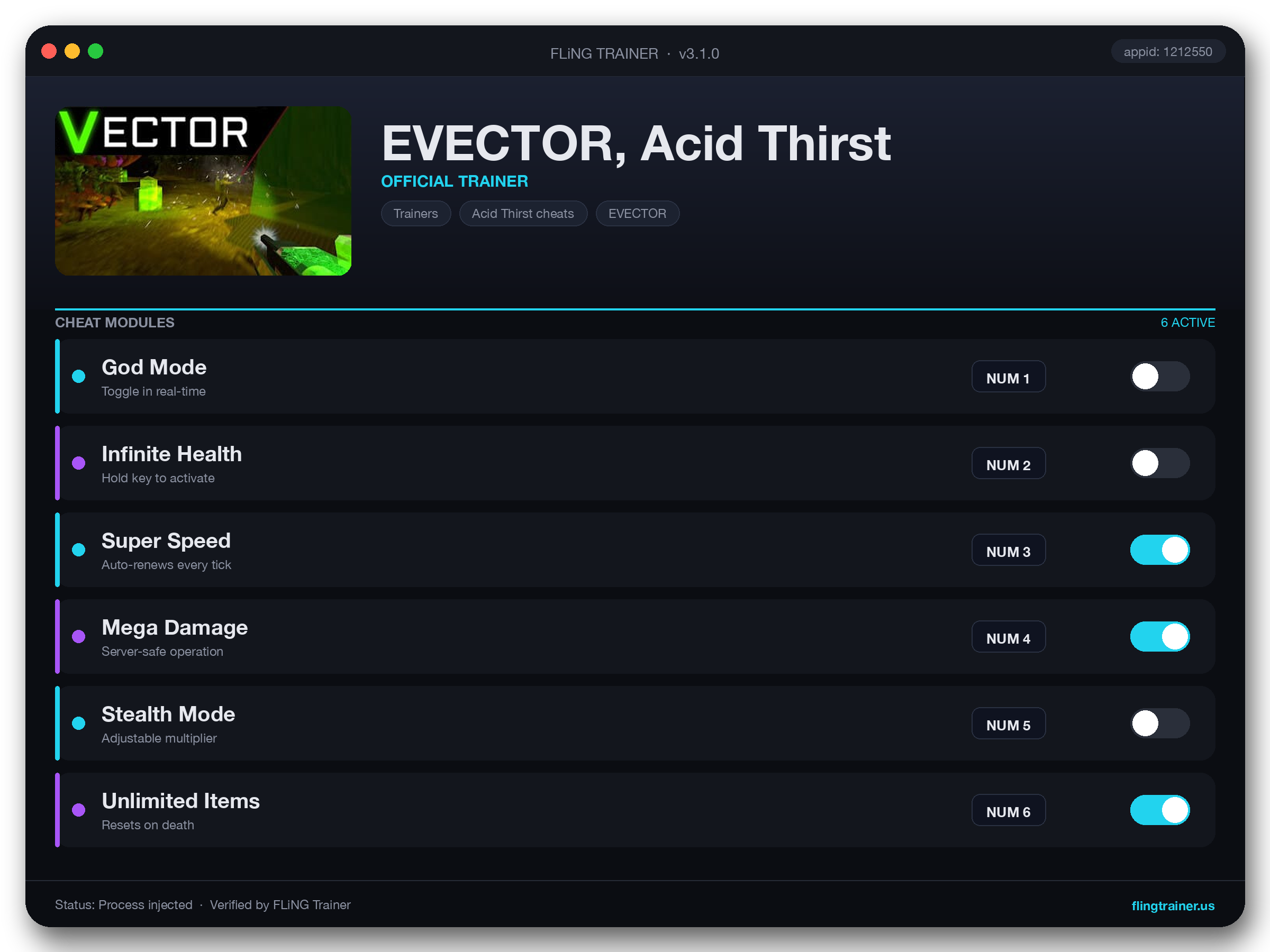 EVECTOR, Acid Thirst Trainer interface