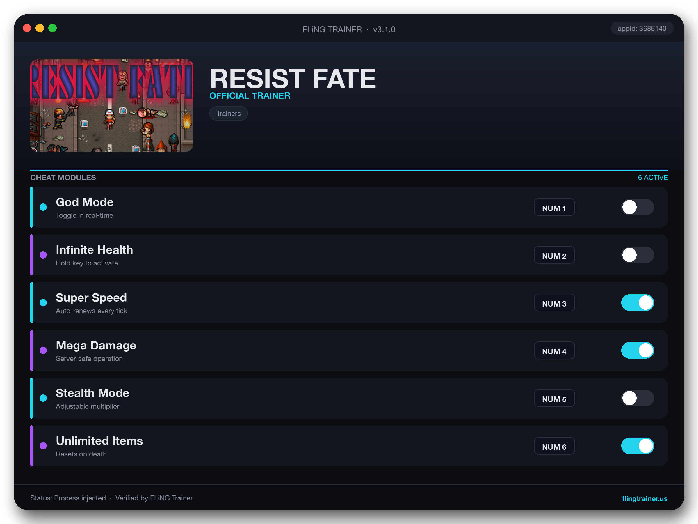 RESIST FATE Trainer interface