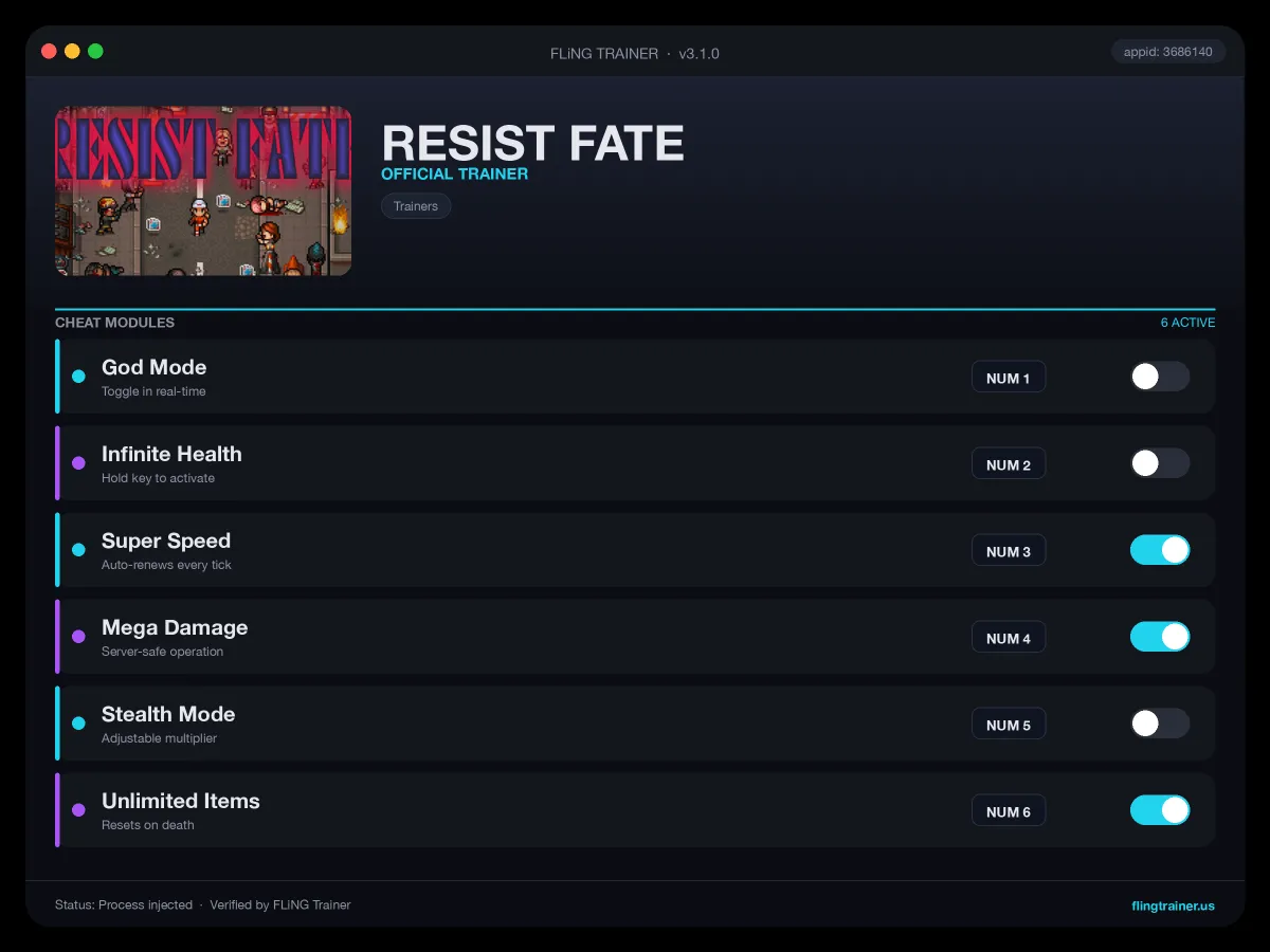 RESIST FATE Trainer interface