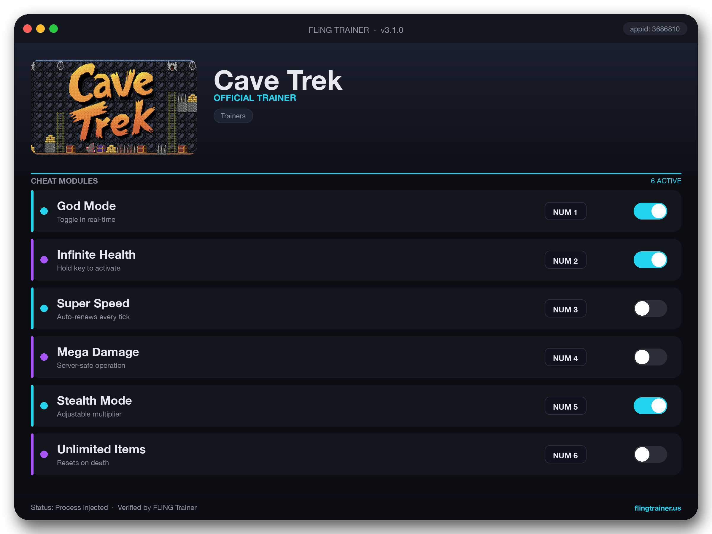 Cave Trek Trainer interface