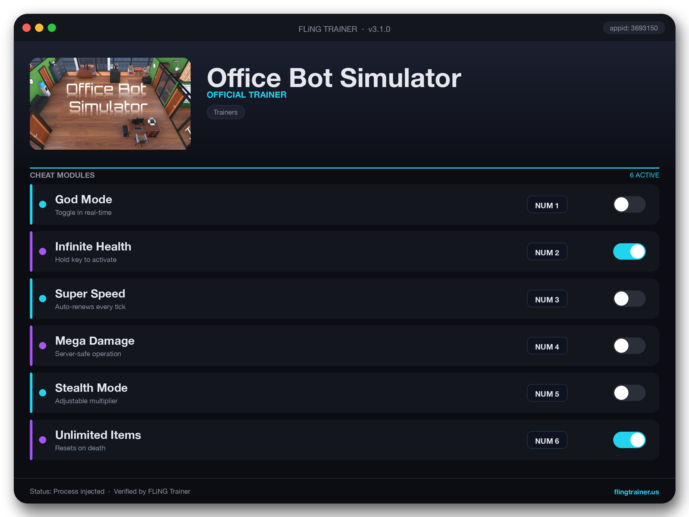 Office Bot Simulator Trainer interface