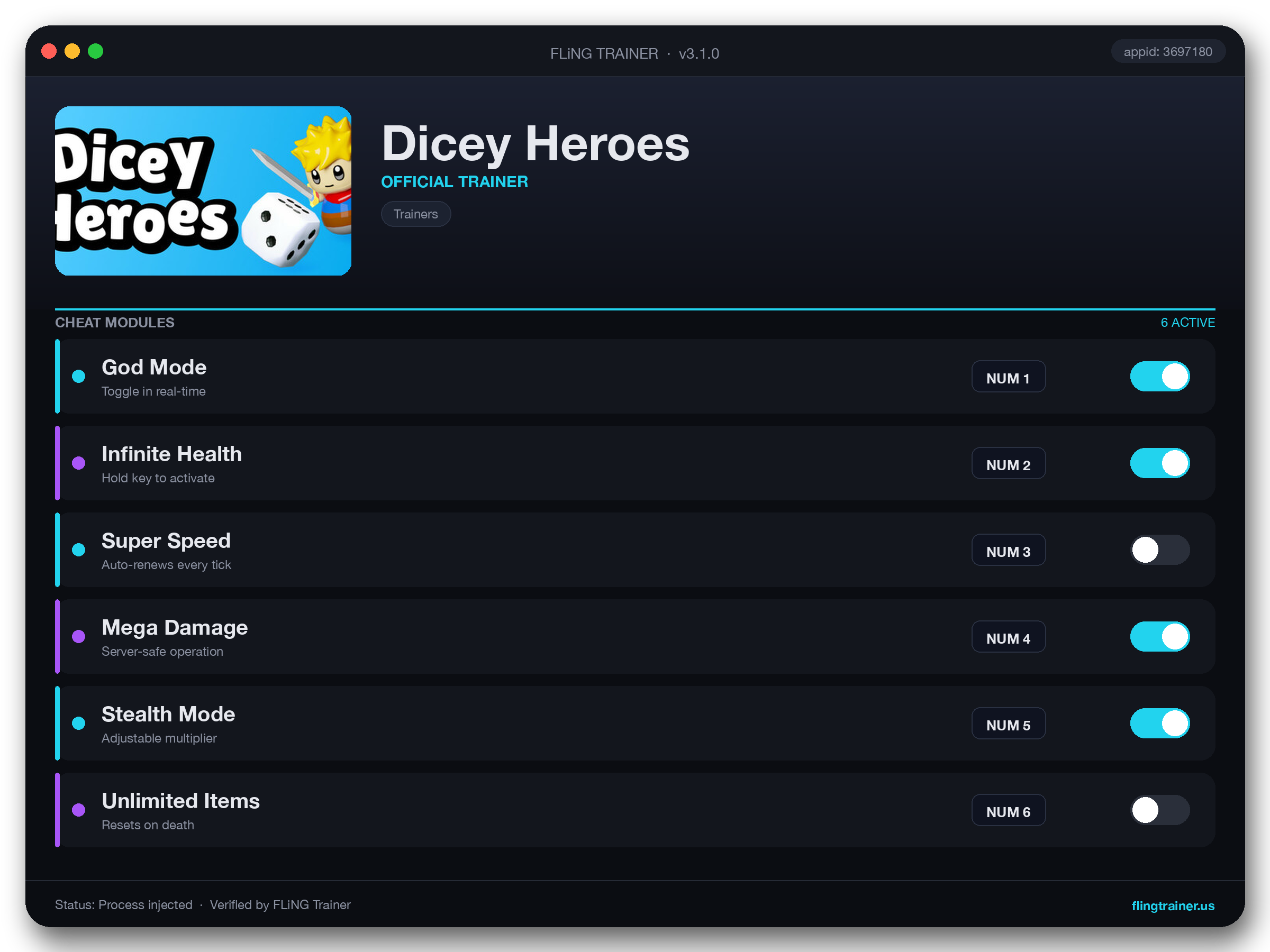 Dicey Heroes Trainer interface