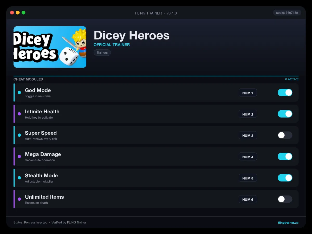 Dicey Heroes Trainer interface