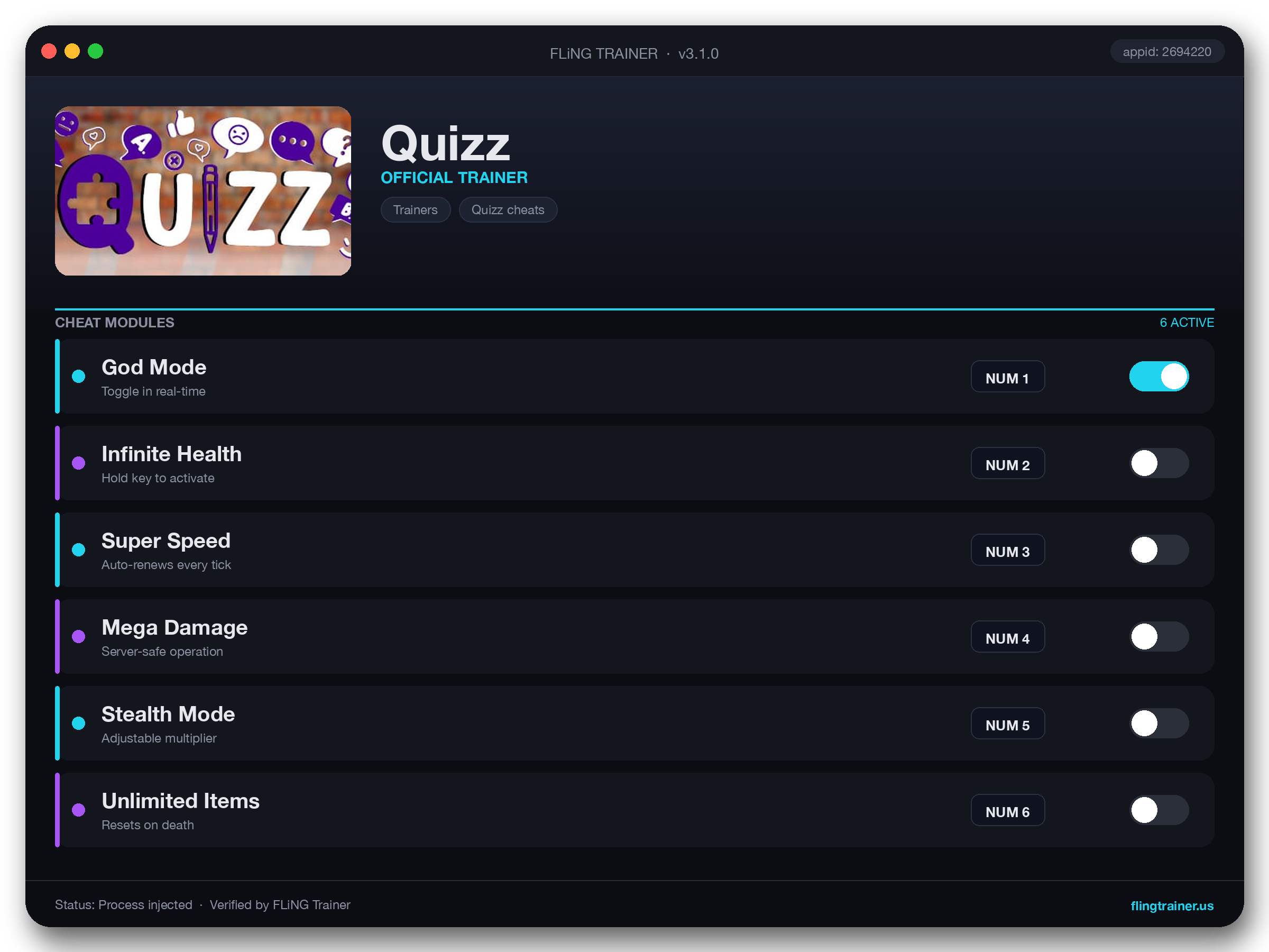 Quizz Trainer interface