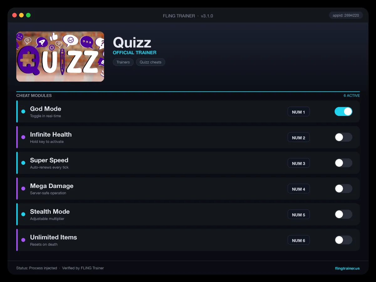 Quizz Trainer interface