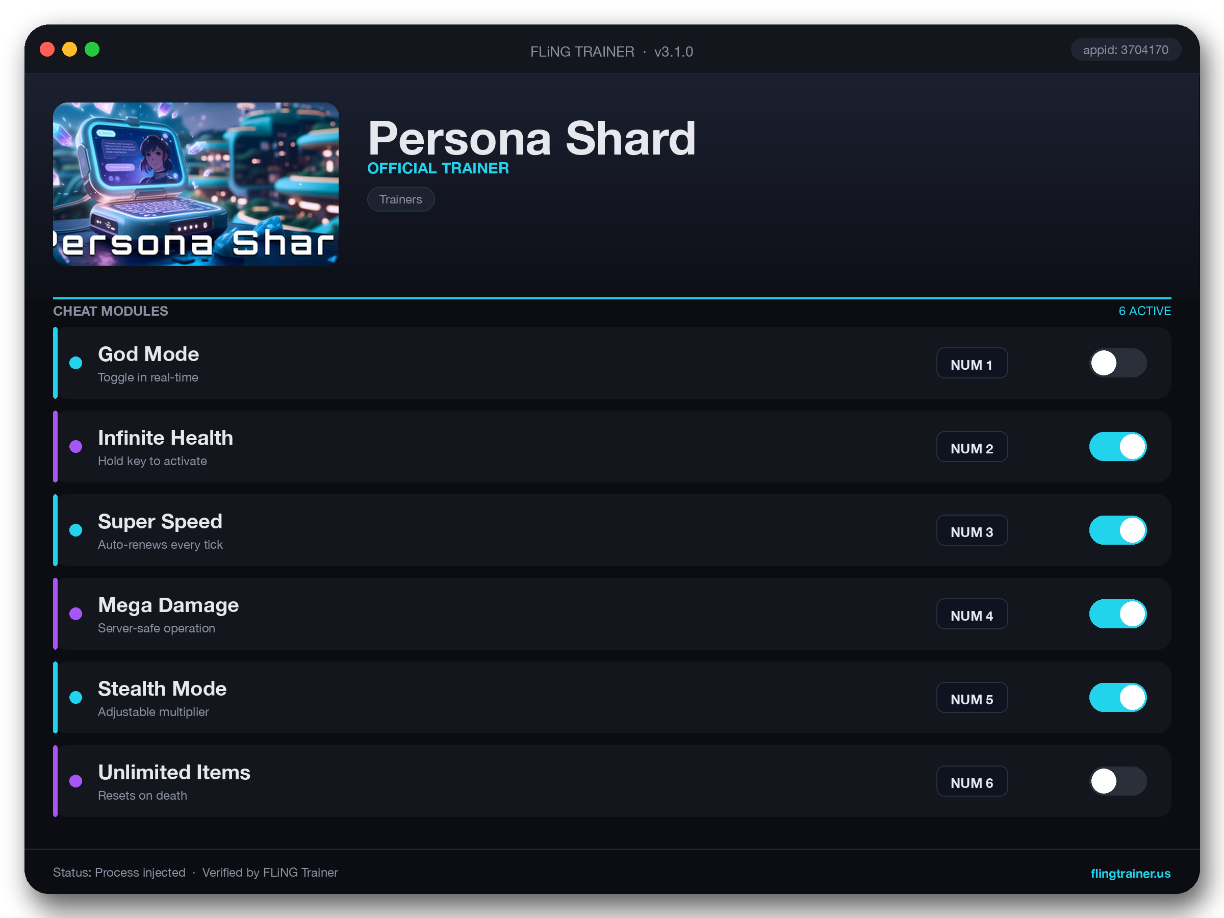 Persona Shard Trainer interface