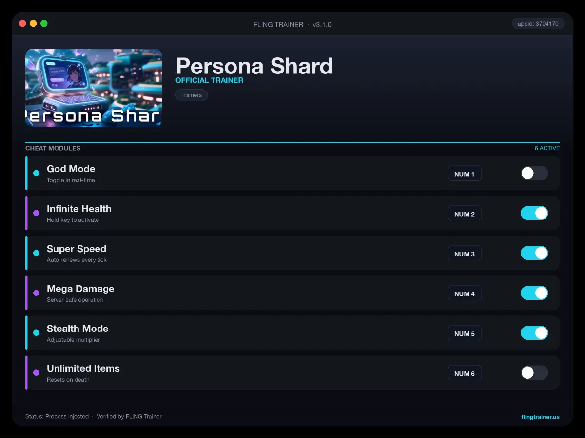 Persona Shard Trainer interface