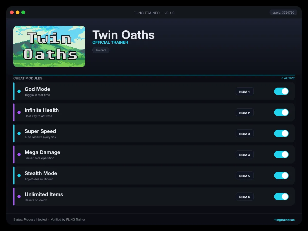 Twin Oaths Trainer interface