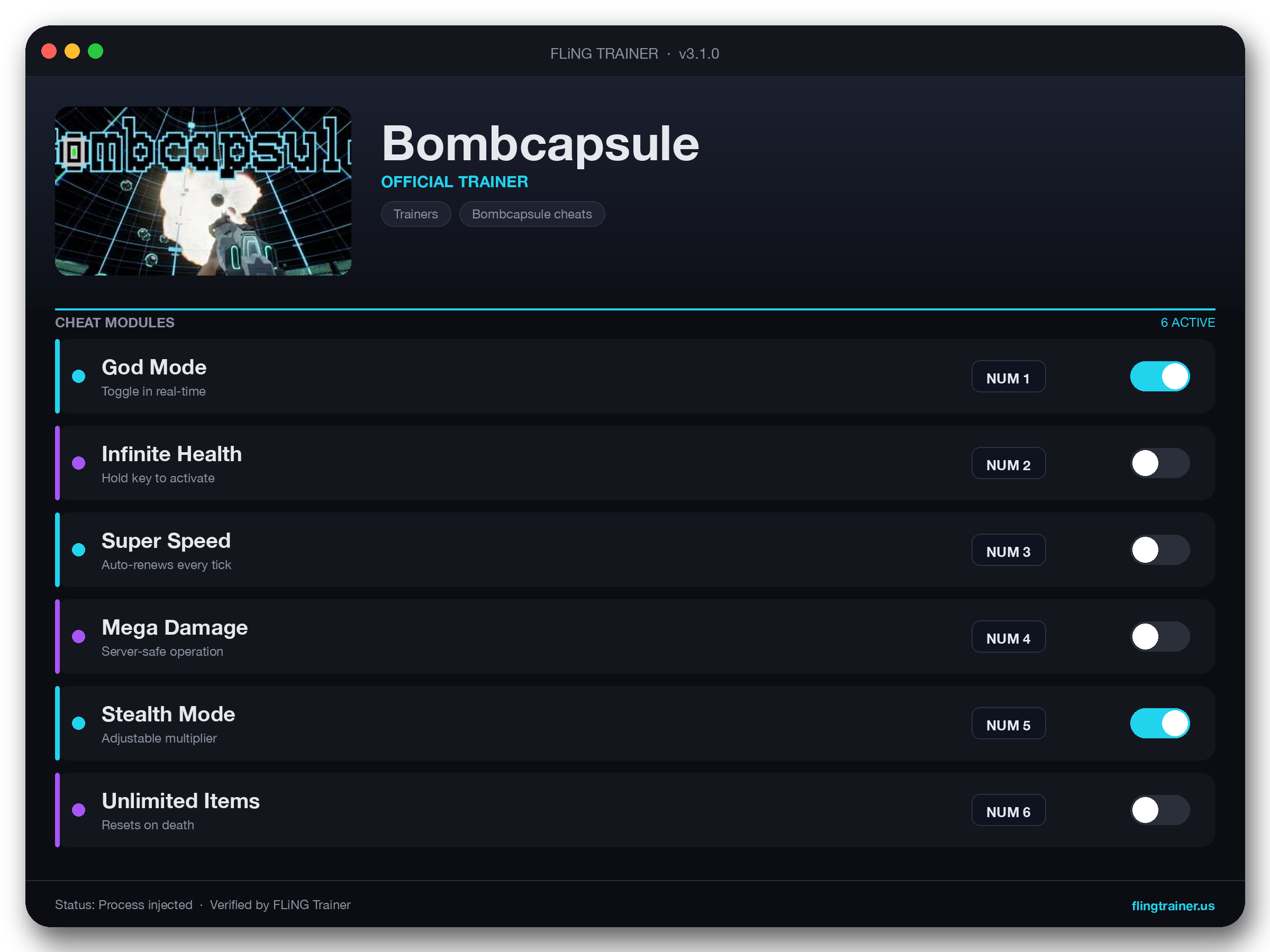 Bombcapsule Trainer interface