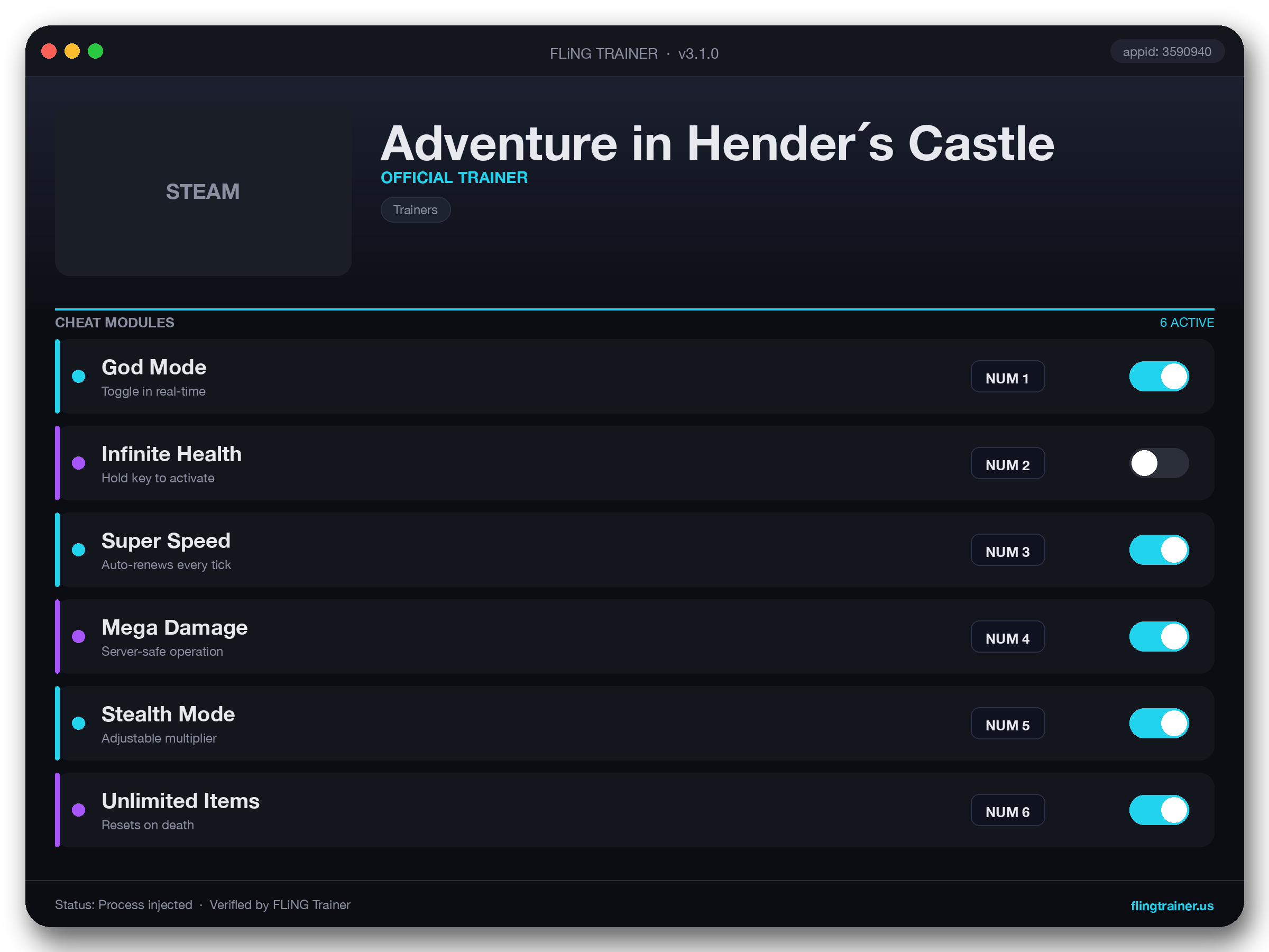Adventure in Hender´s Castle Trainer interface