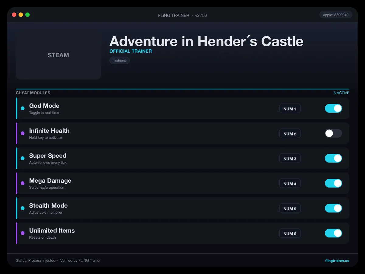 Adventure in Hender´s Castle Trainer interface