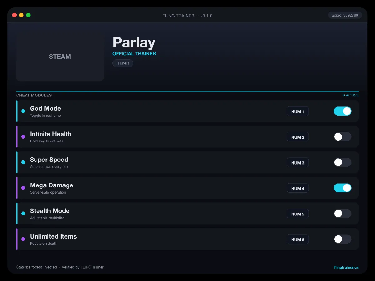 Parlay Trainer interface