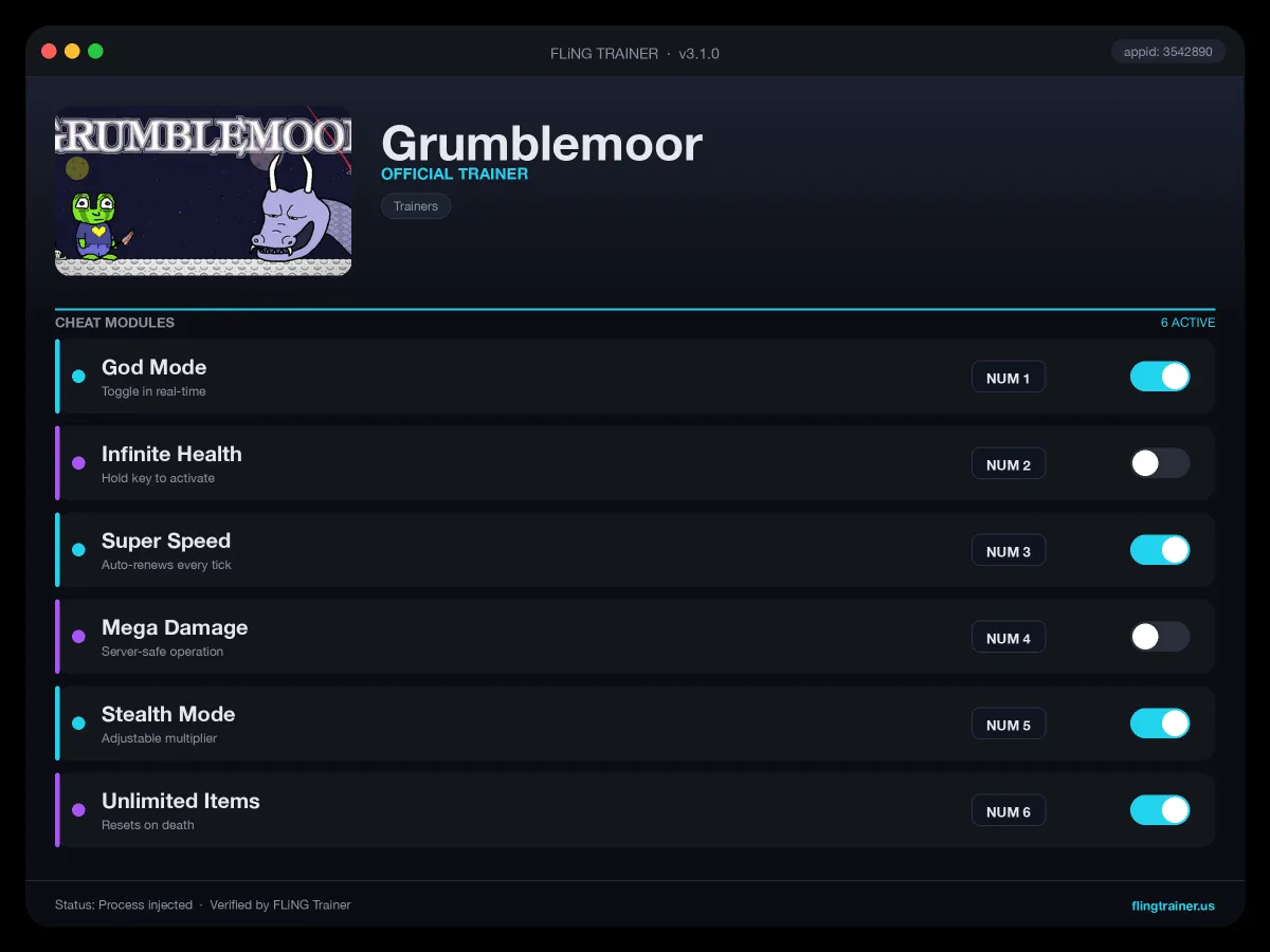 Grumblemoor Trainer interface