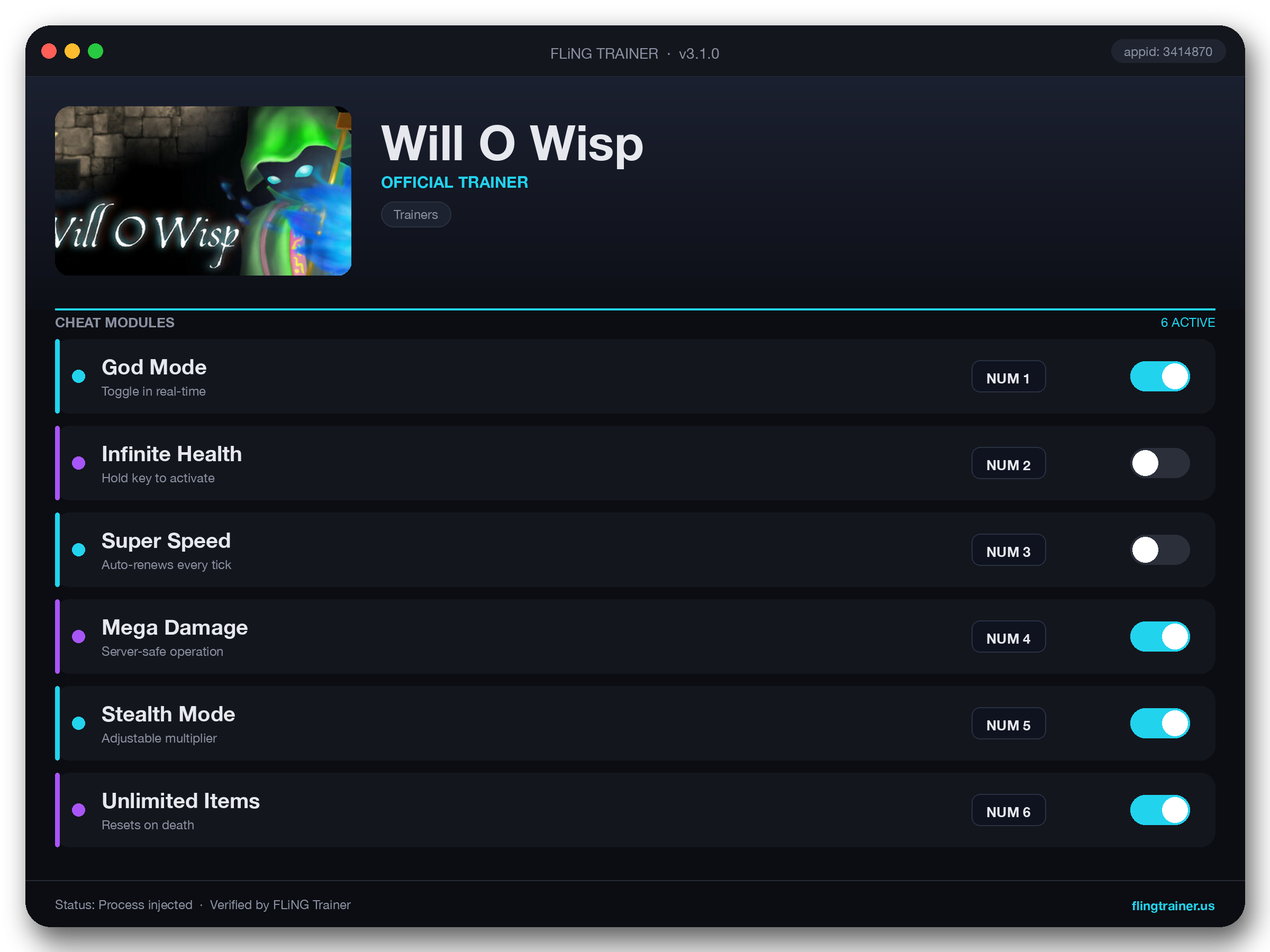 Will O Wisp Trainer interface