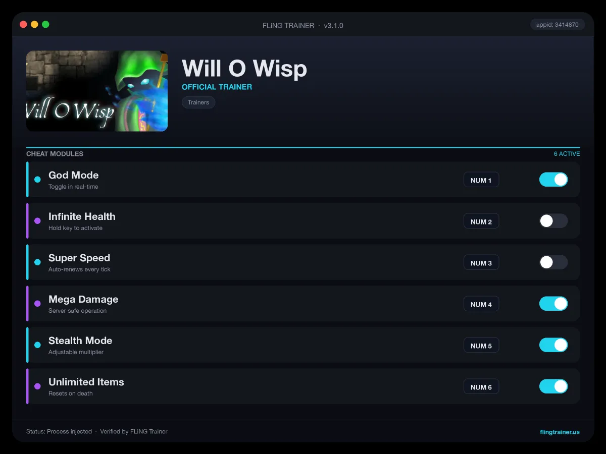 Will O Wisp Trainer interface