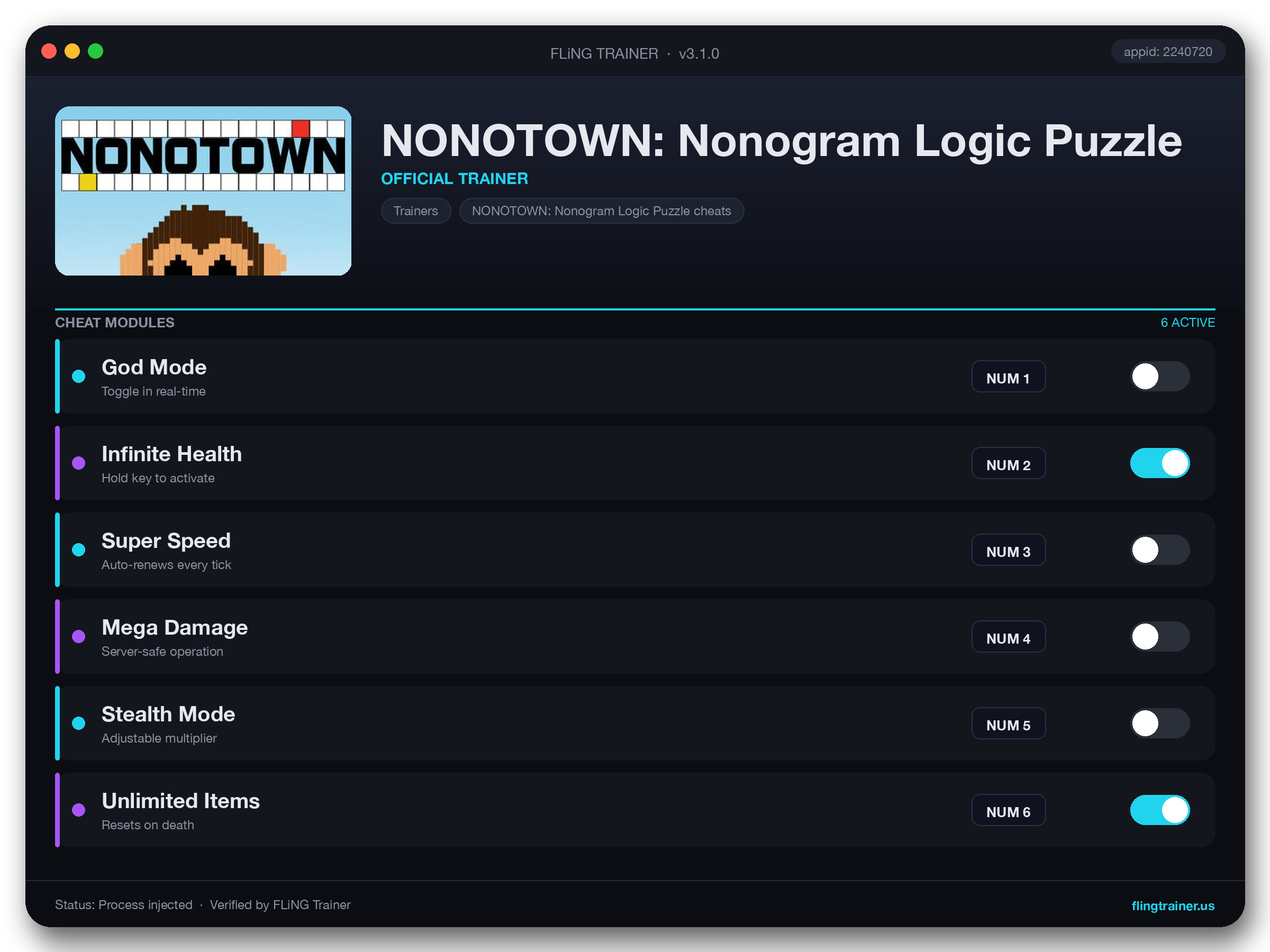NONOTOWN: Nonogram Logic Puzzle Trainer interface