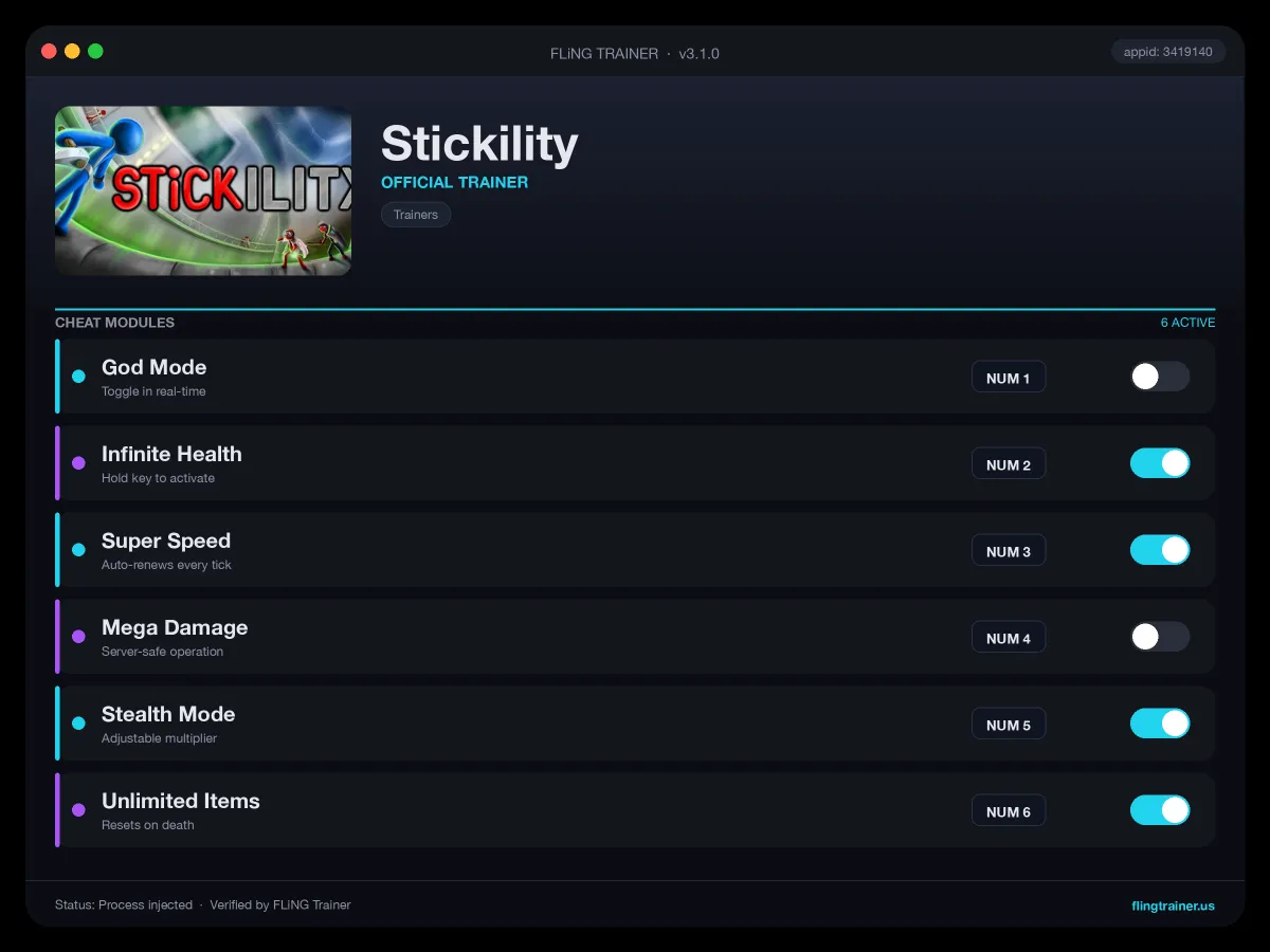 Stickility Trainer interface