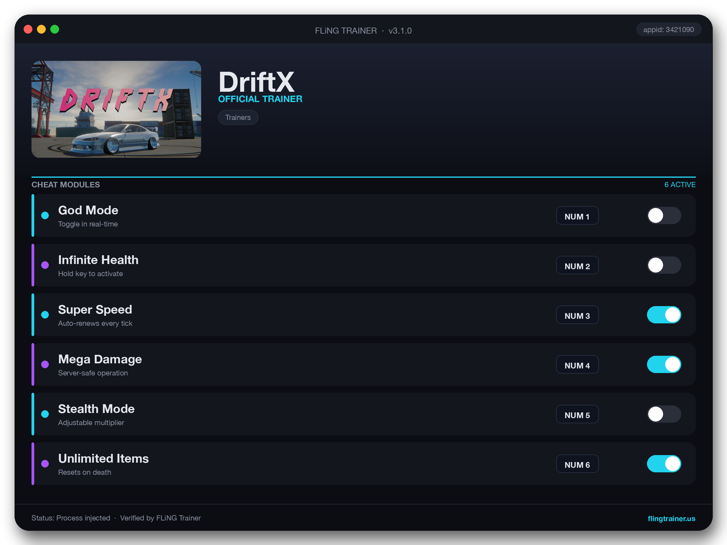 DriftX Trainer interface