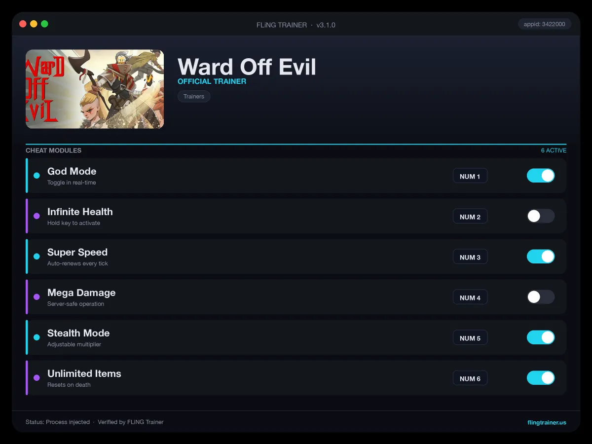 Ward Off Evil Trainer interface