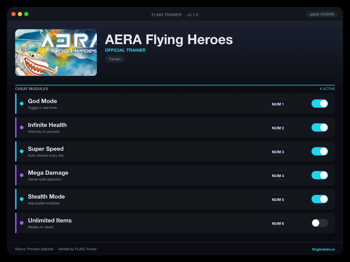 AERA Flying Heroes Trainer interface