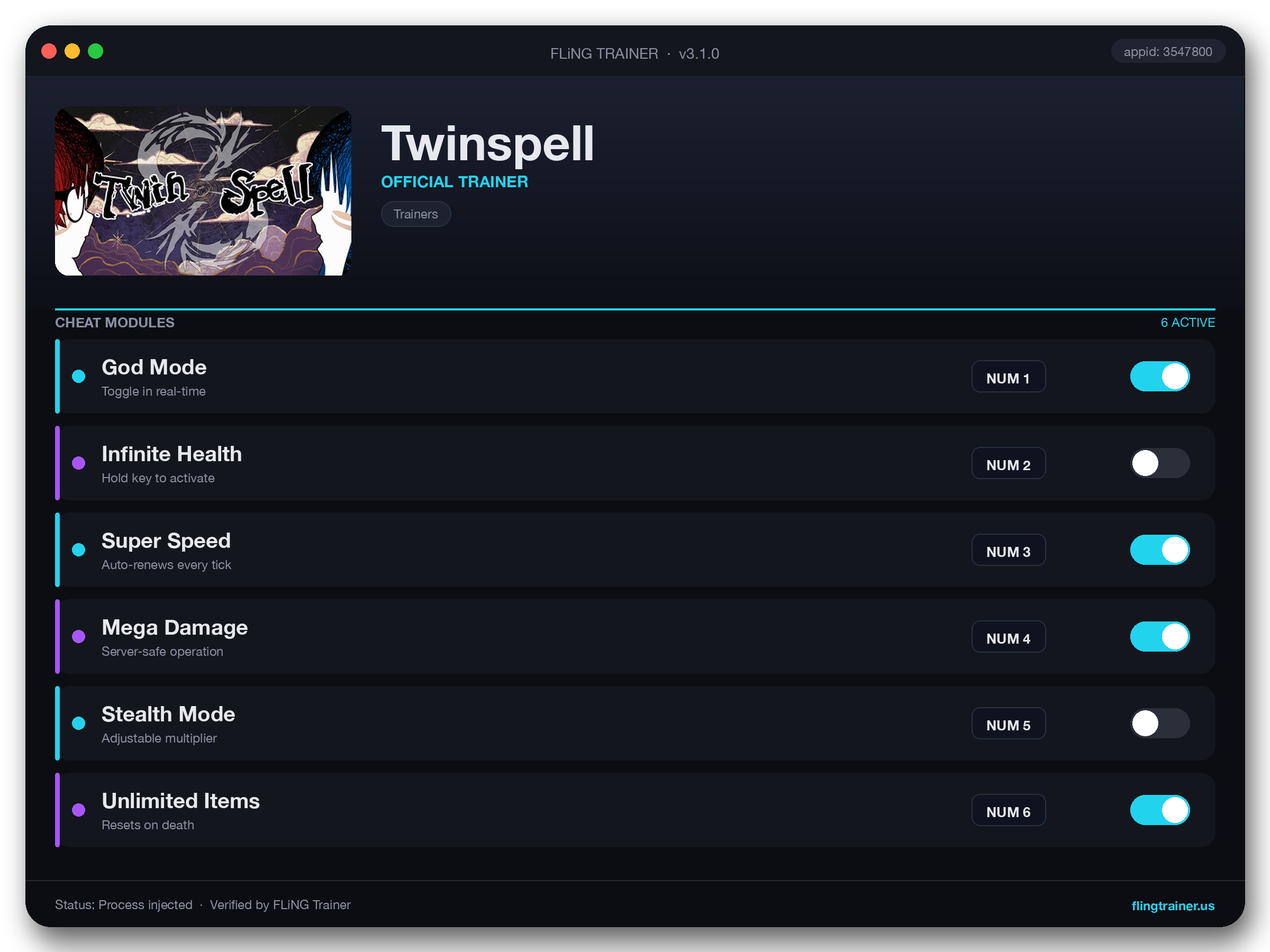 Twinspell Trainer interface