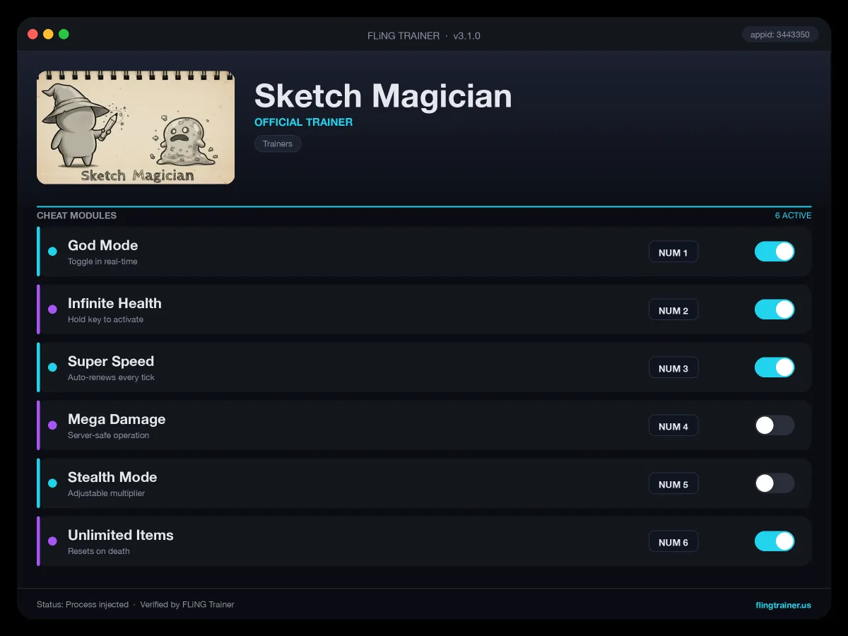 Sketch Magician Trainer interface