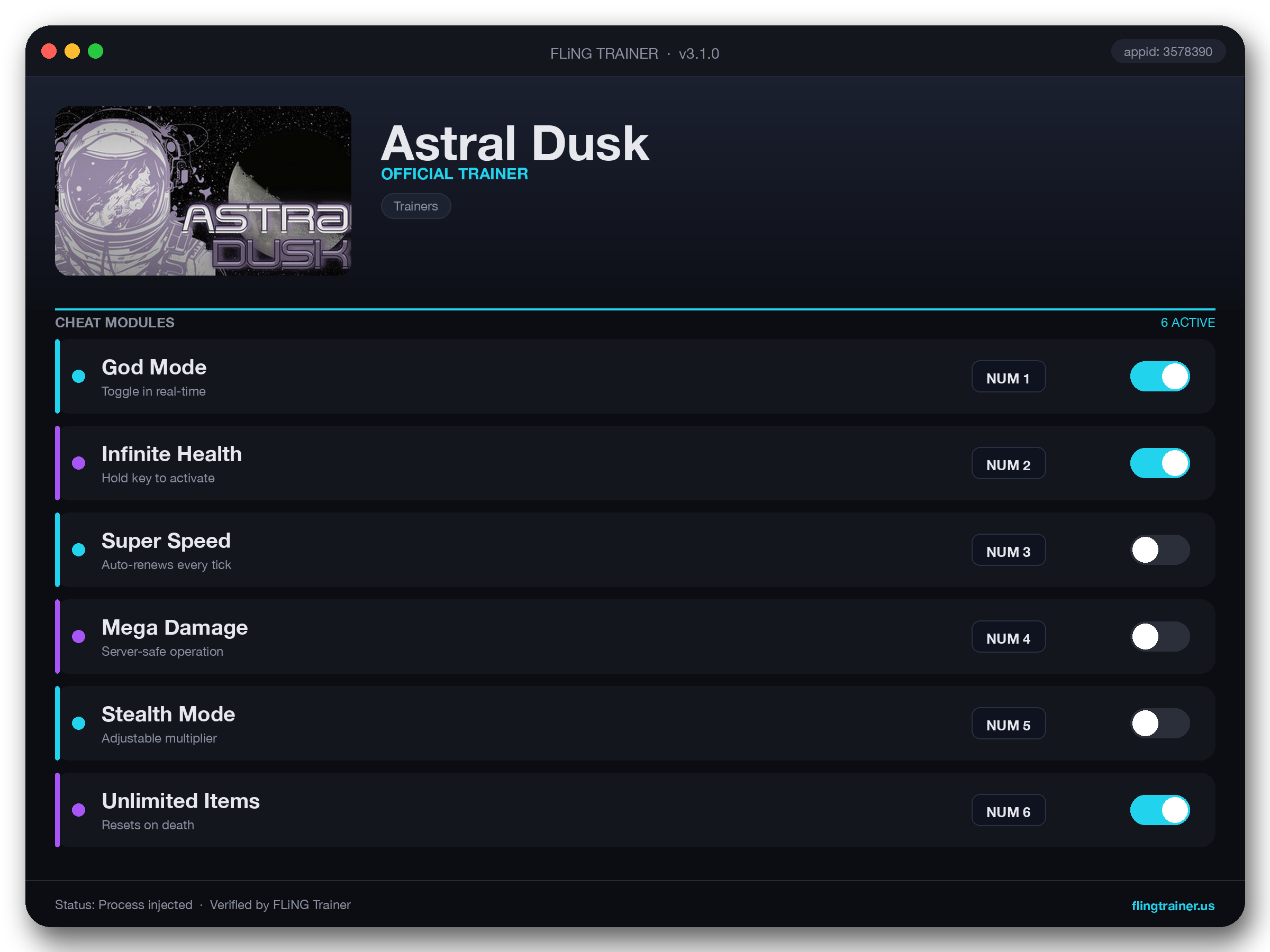 Astral Dusk Trainer interface