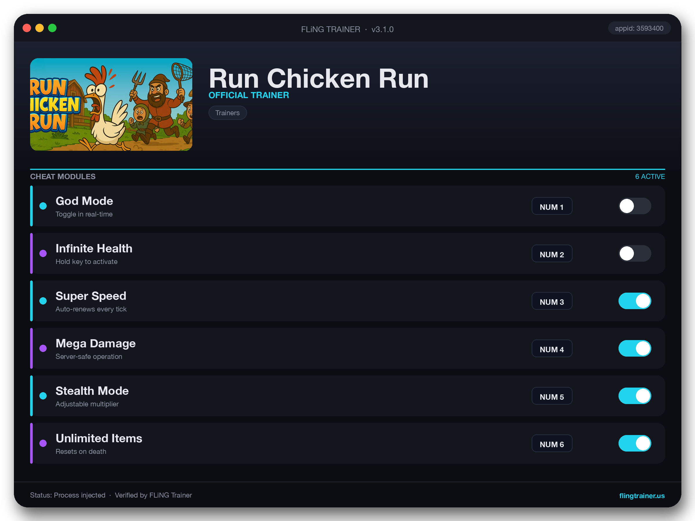 Run Chicken Run Trainer interface