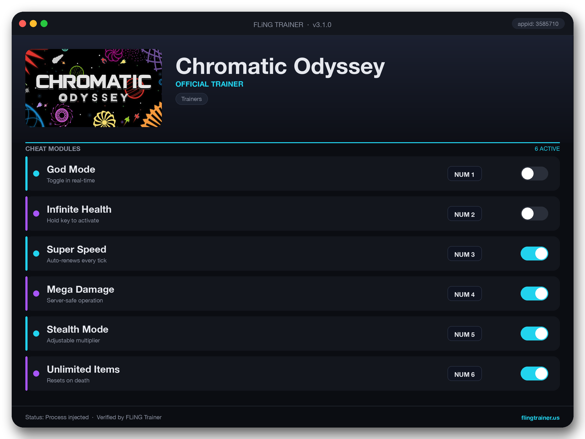 Chromatic Odyssey Trainer interface