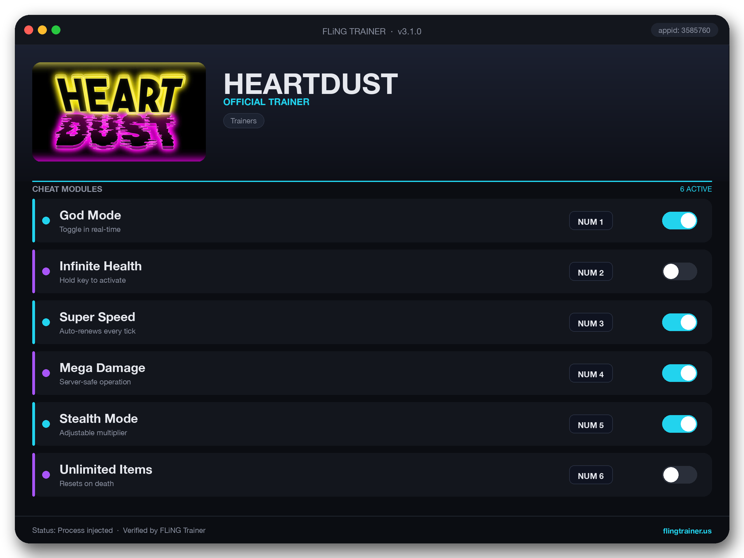 HEARTDUST Trainer interface