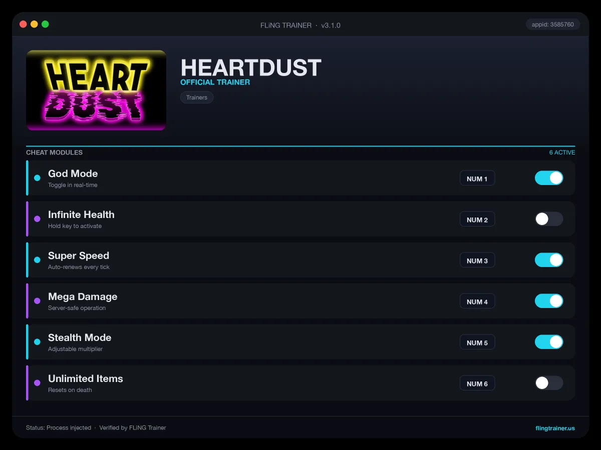 HEARTDUST Trainer interface