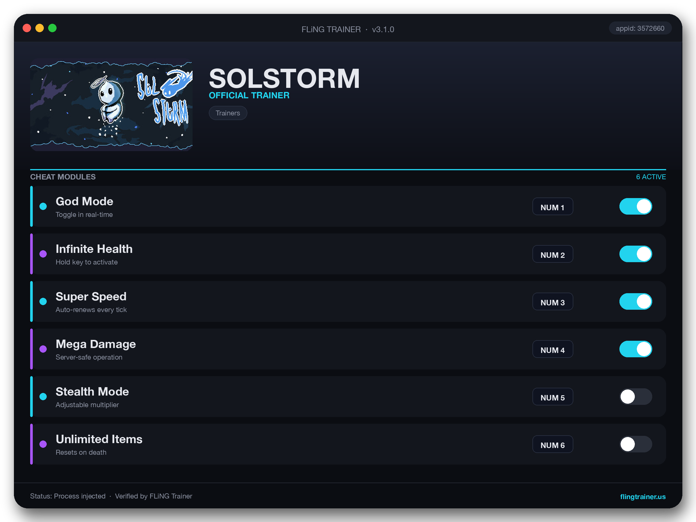 SOLSTORM Trainer interface