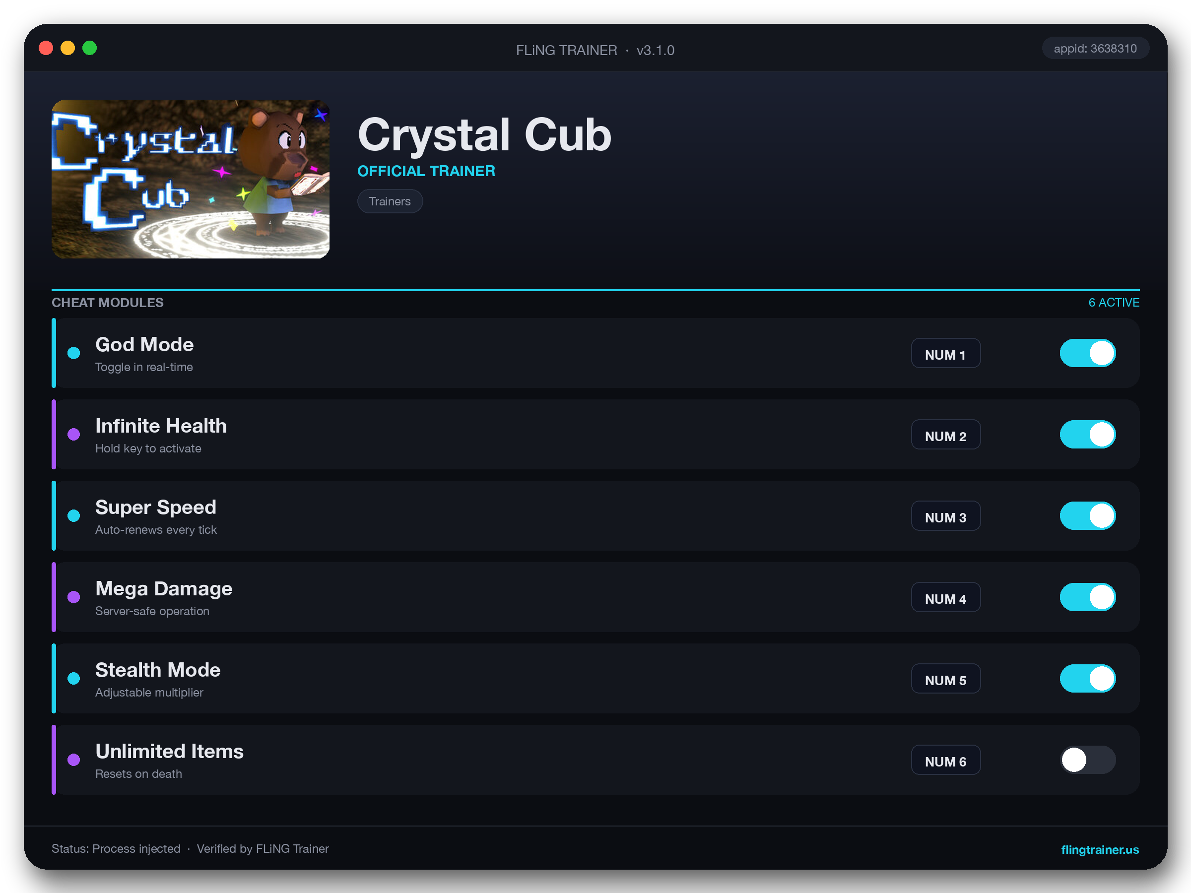 Crystal Cub Trainer interface