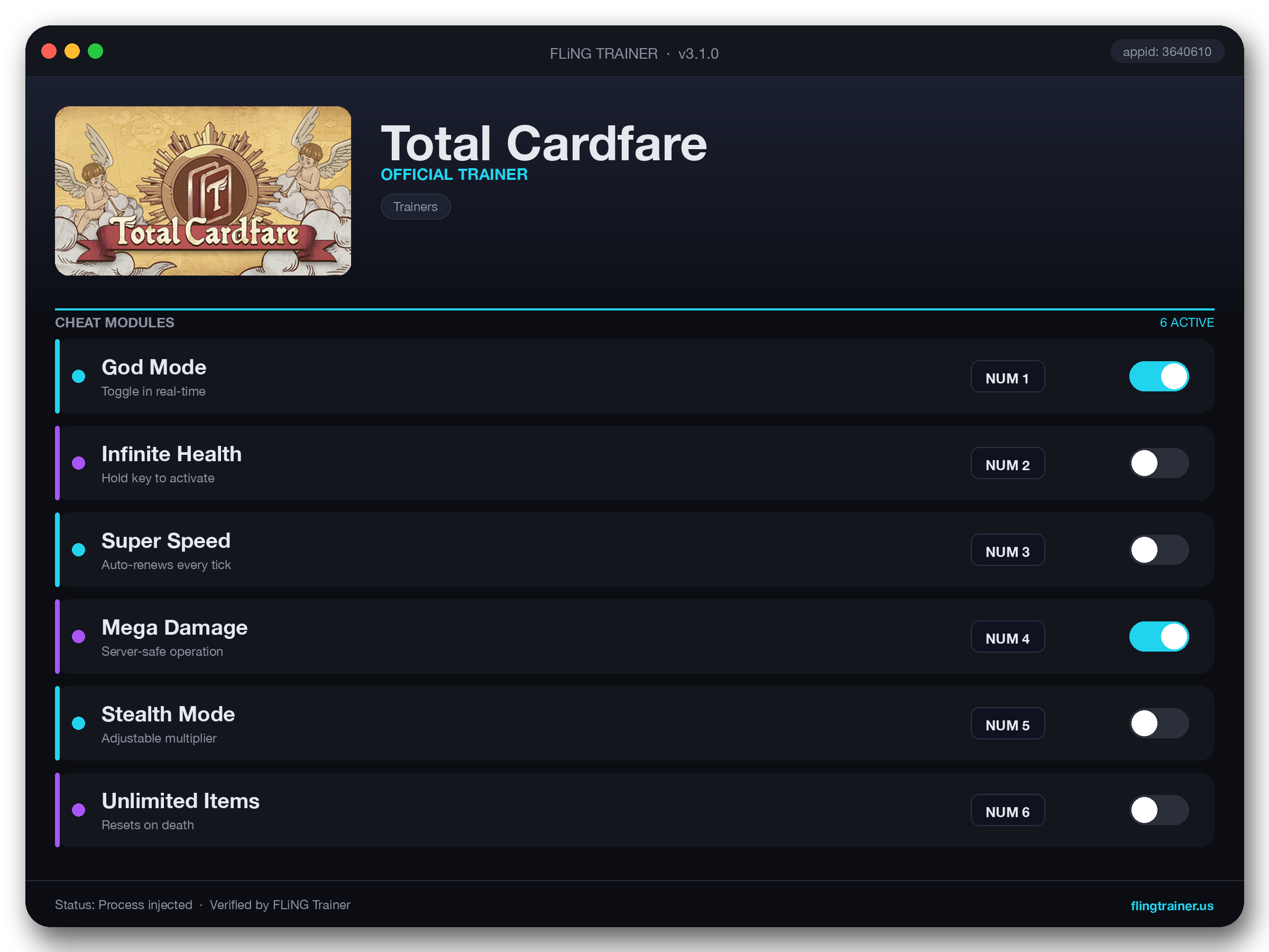 Total Cardfare Trainer interface