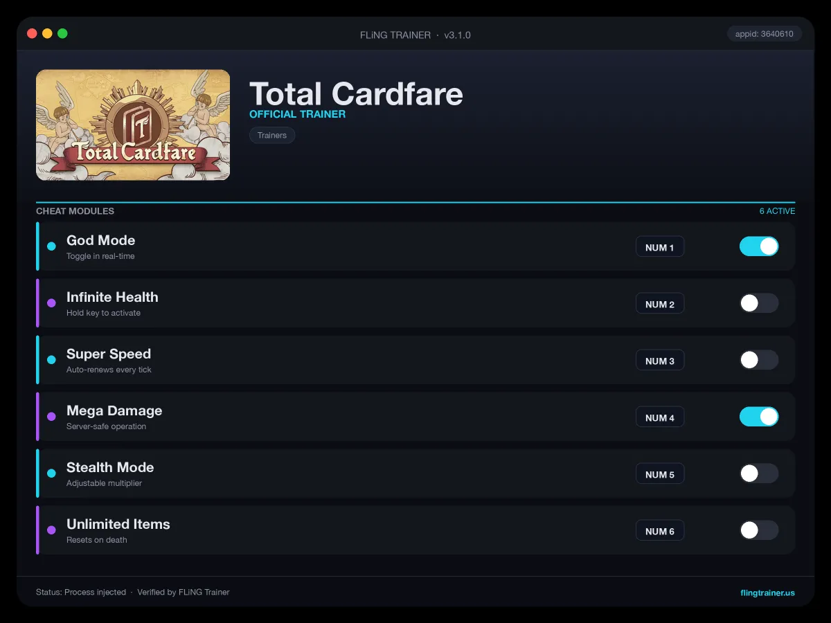 Total Cardfare Trainer interface