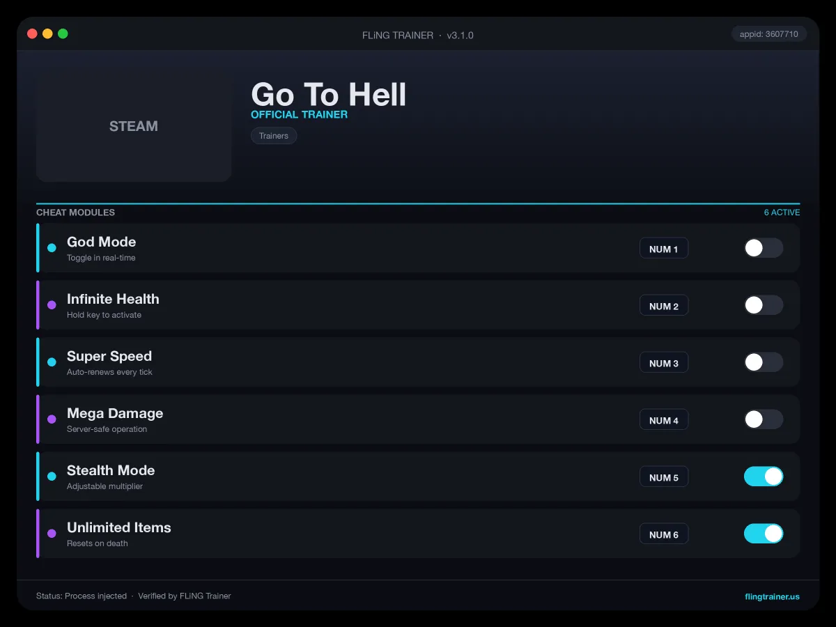 Go To Hell Trainer interface