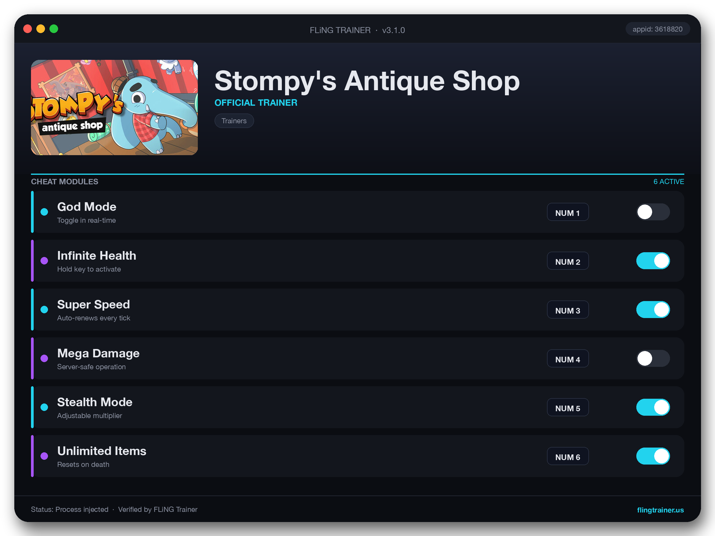 Stompy's Antique Shop Trainer interface