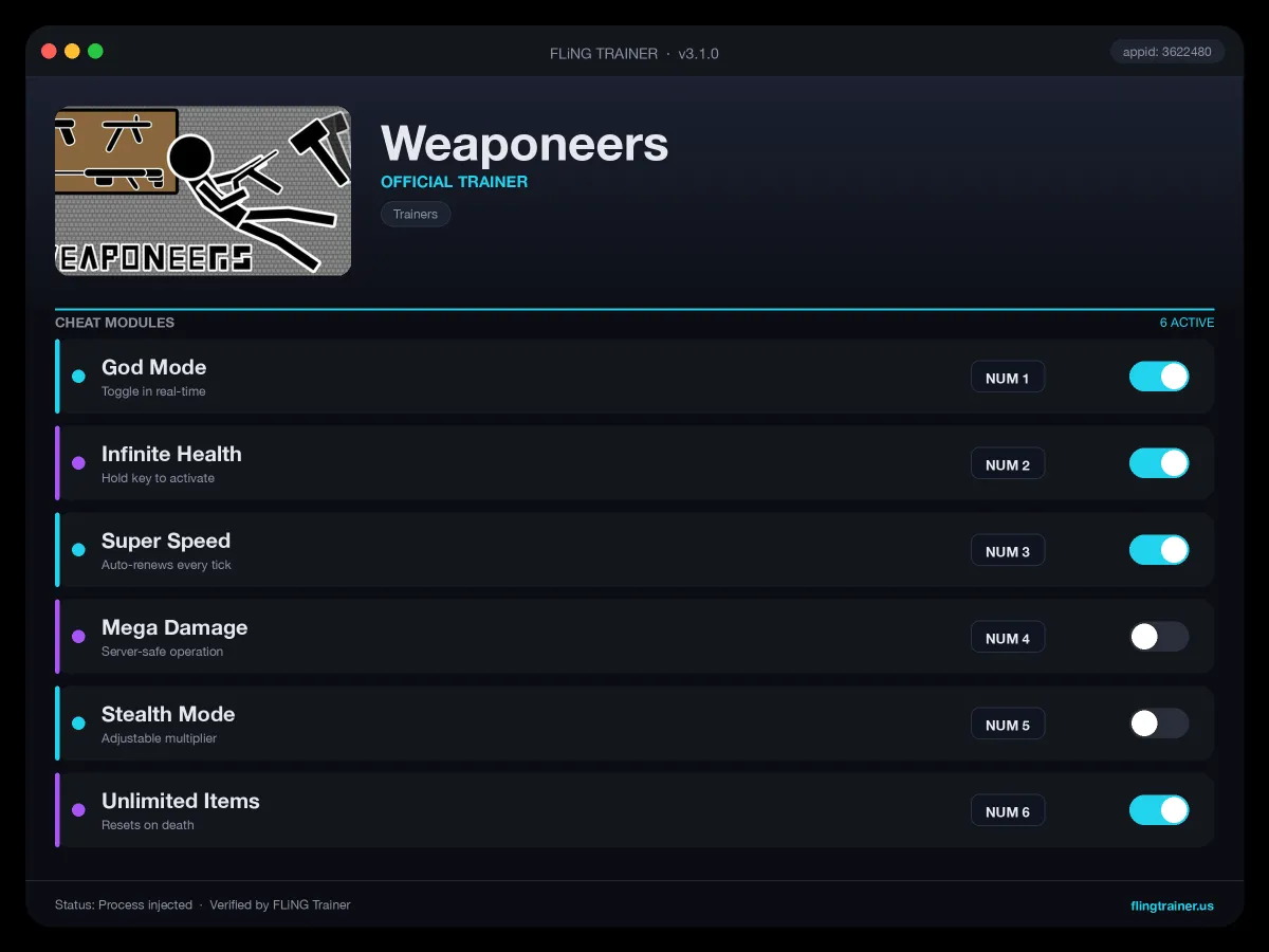 Weaponeers Trainer interface