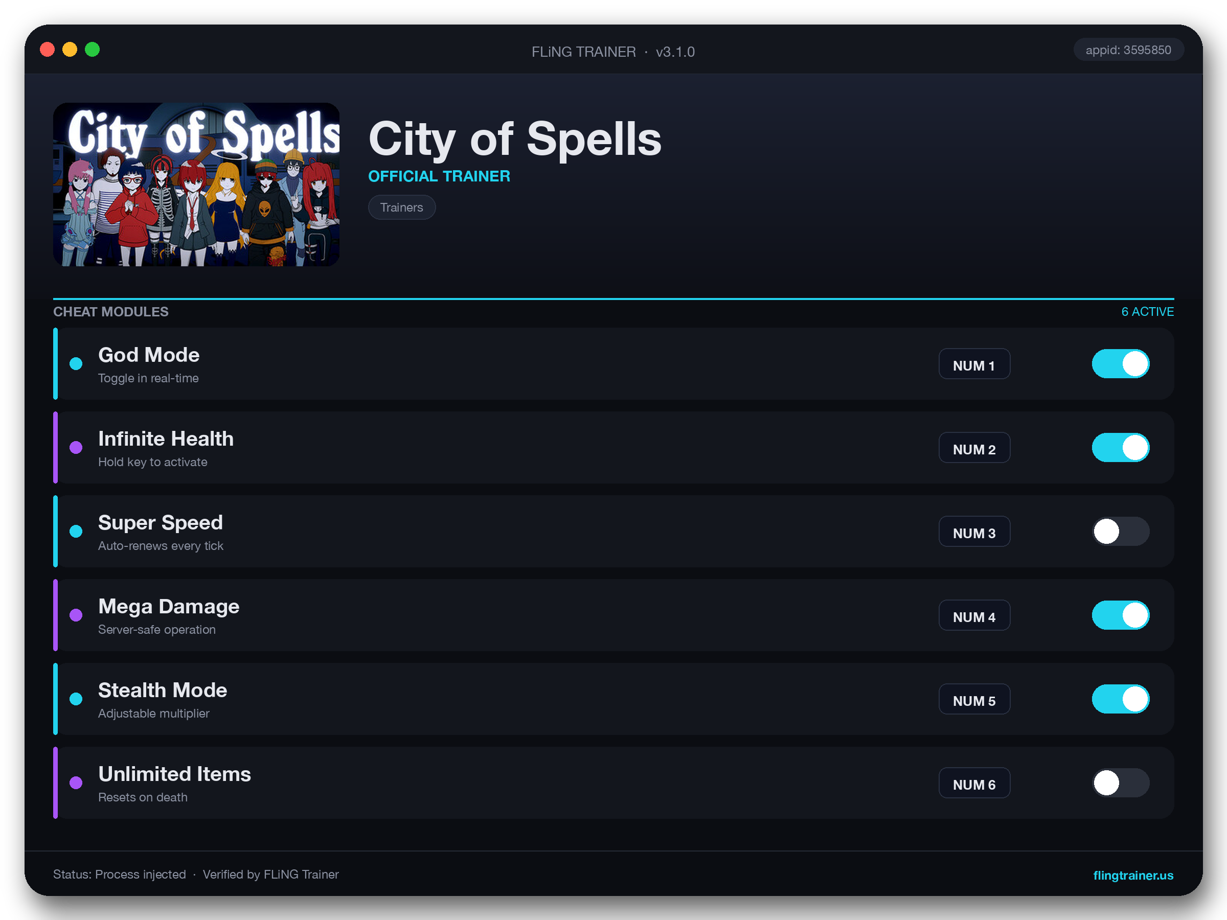 City of Spells Trainer interface