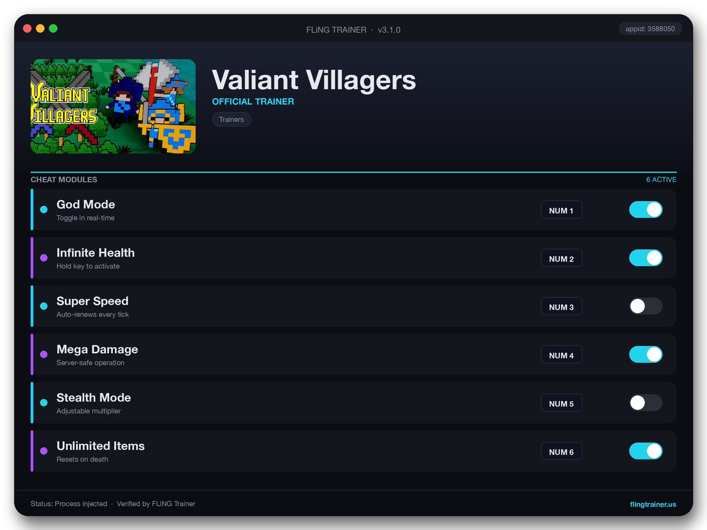 Valiant Villagers Trainer interface