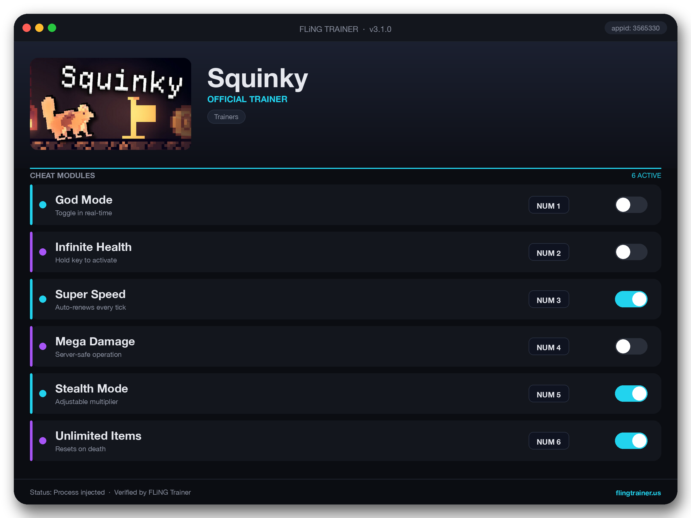 Squinky Trainer interface