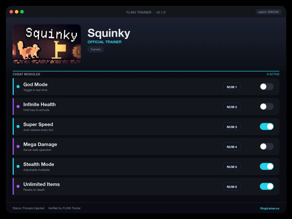 Squinky Trainer interface