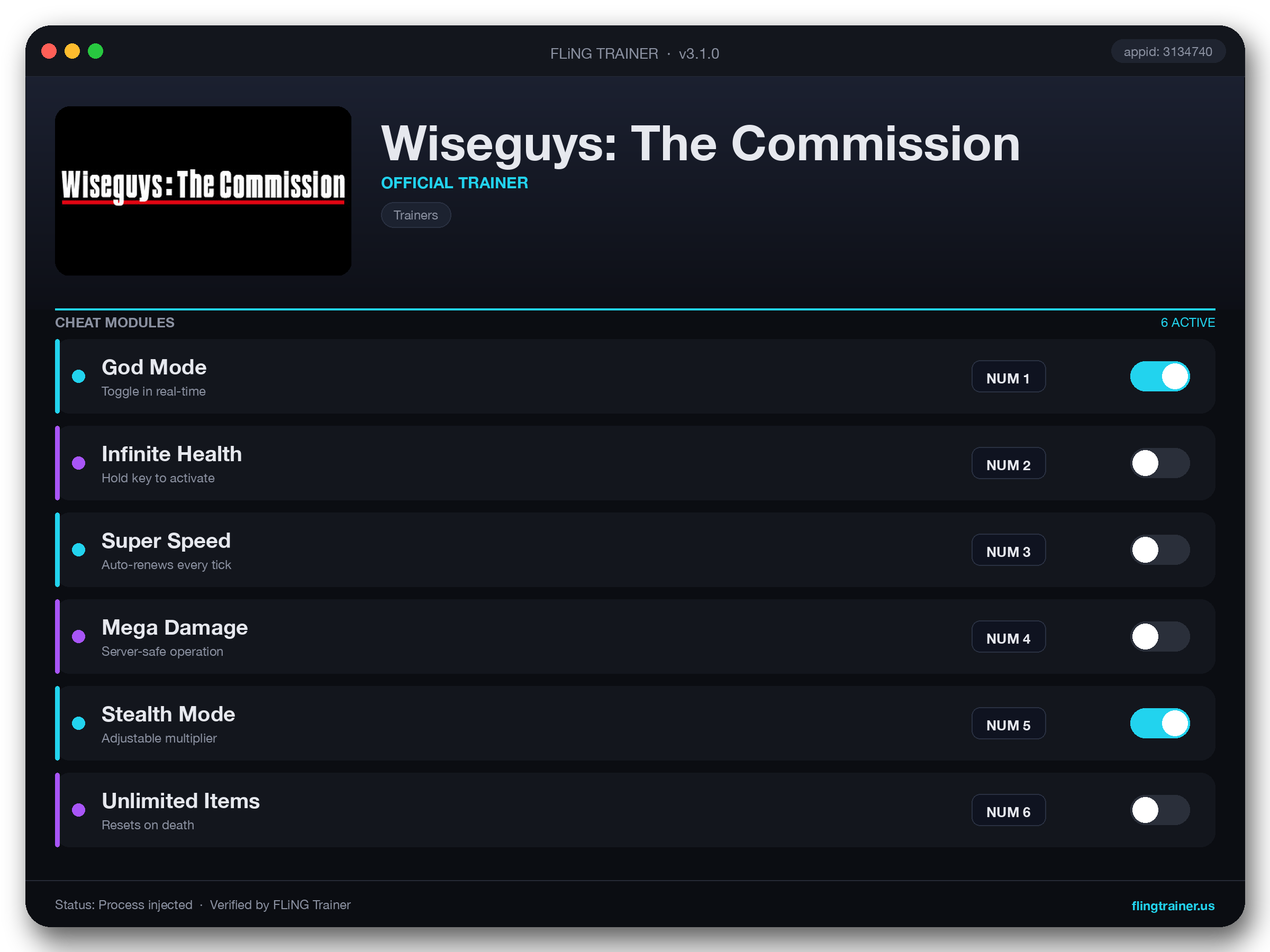 Wiseguys: The Commission Trainer interface