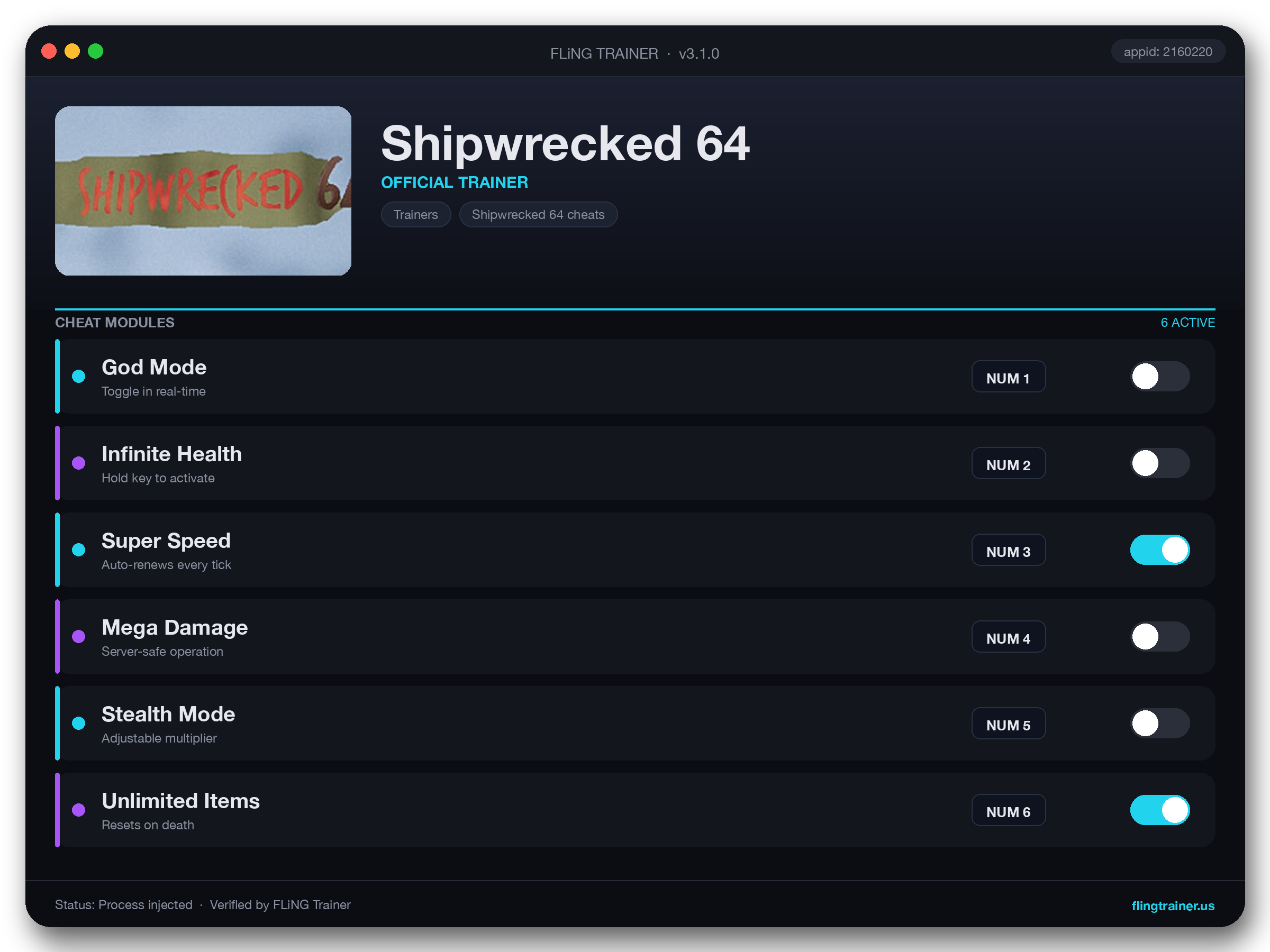 Shipwrecked 64 Trainer interface