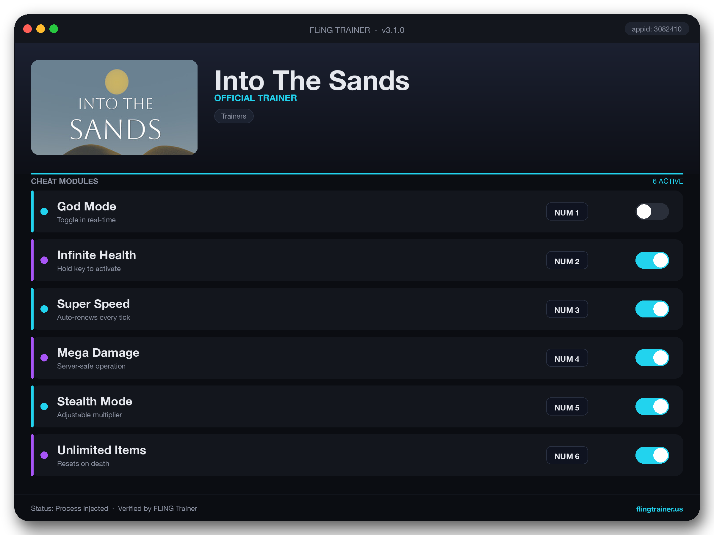 Into The Sands Trainer interface
