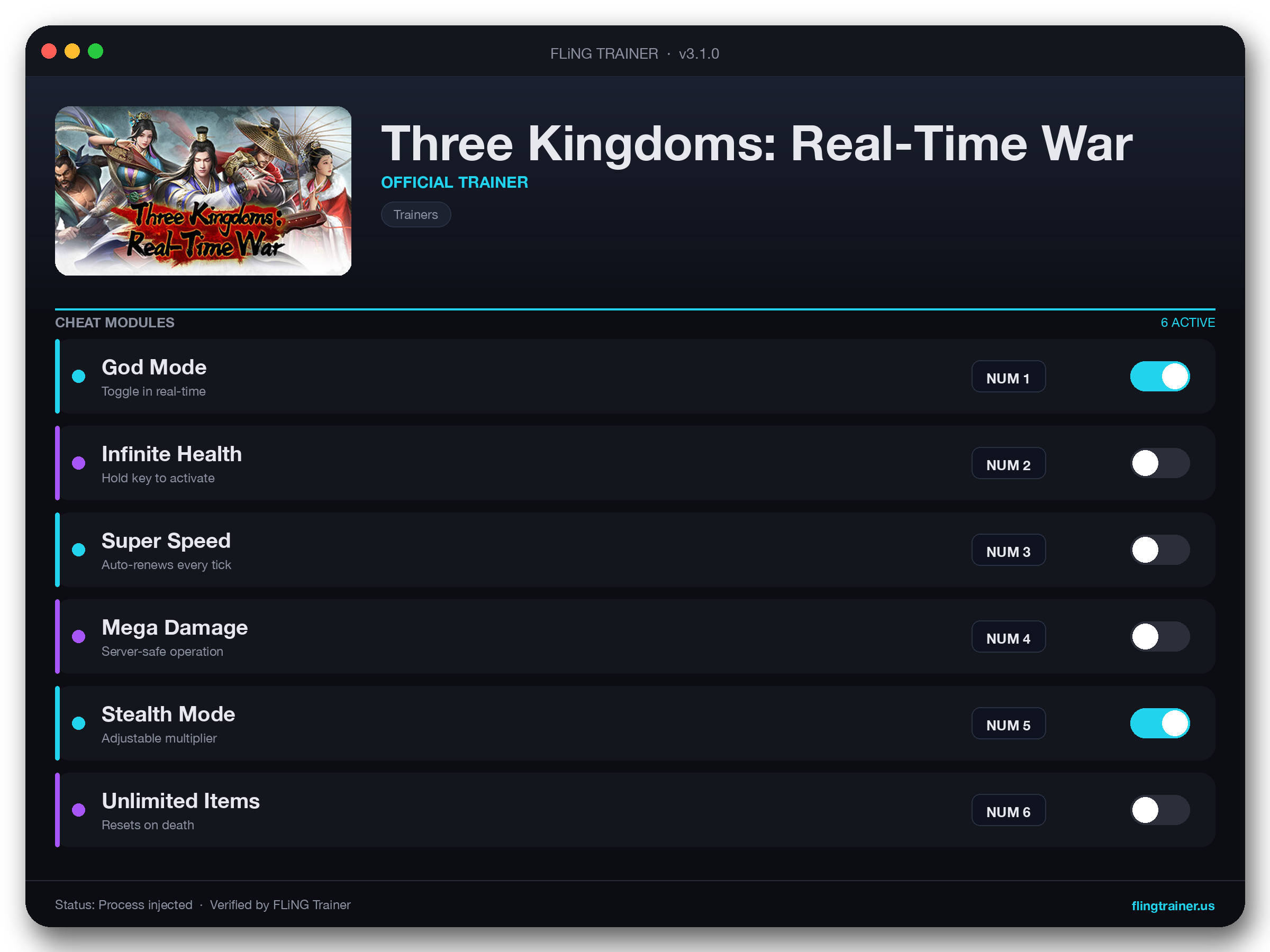 Three Kingdoms: Real-Time War Trainer interface