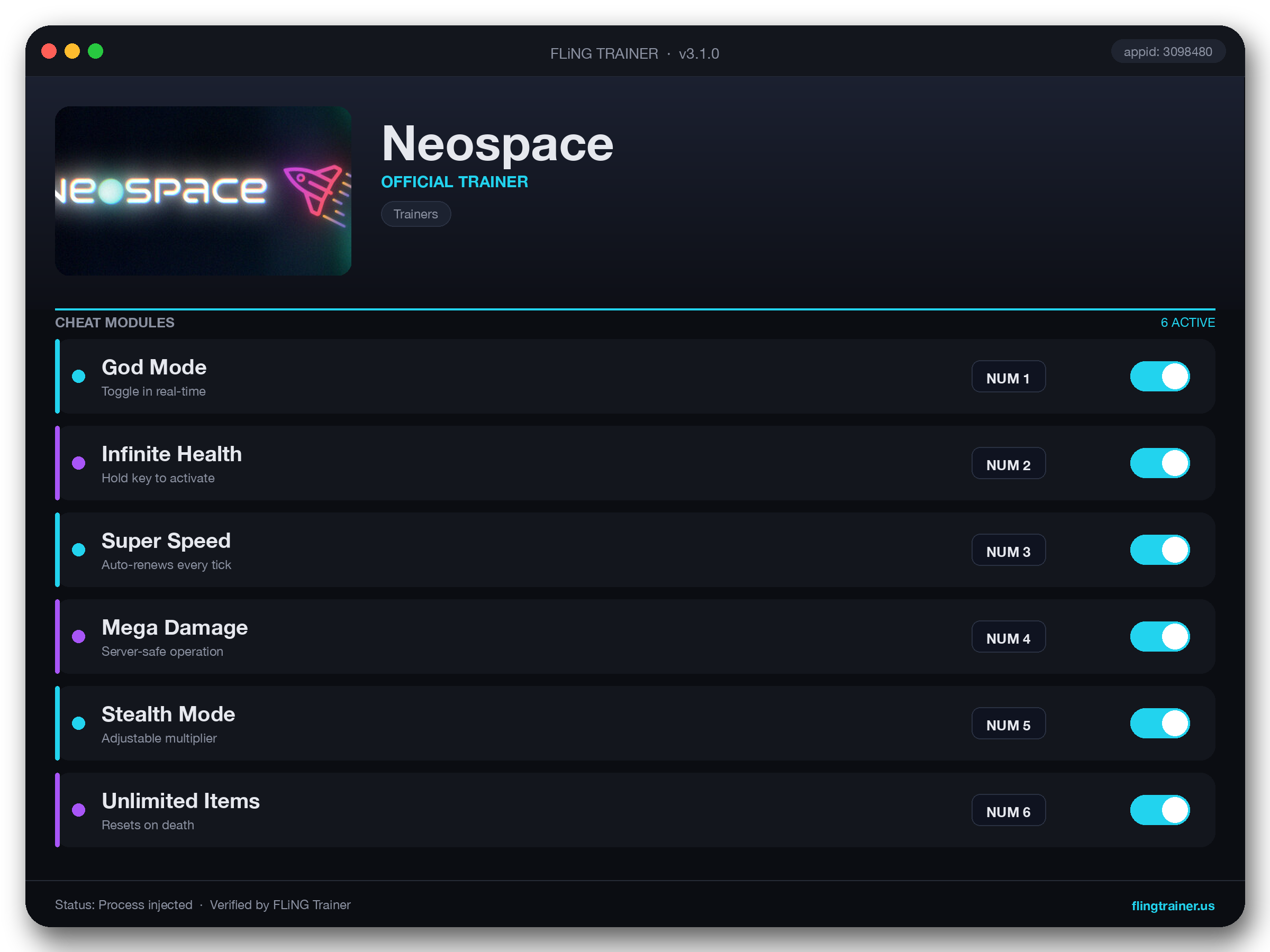 Neospace Trainer interface