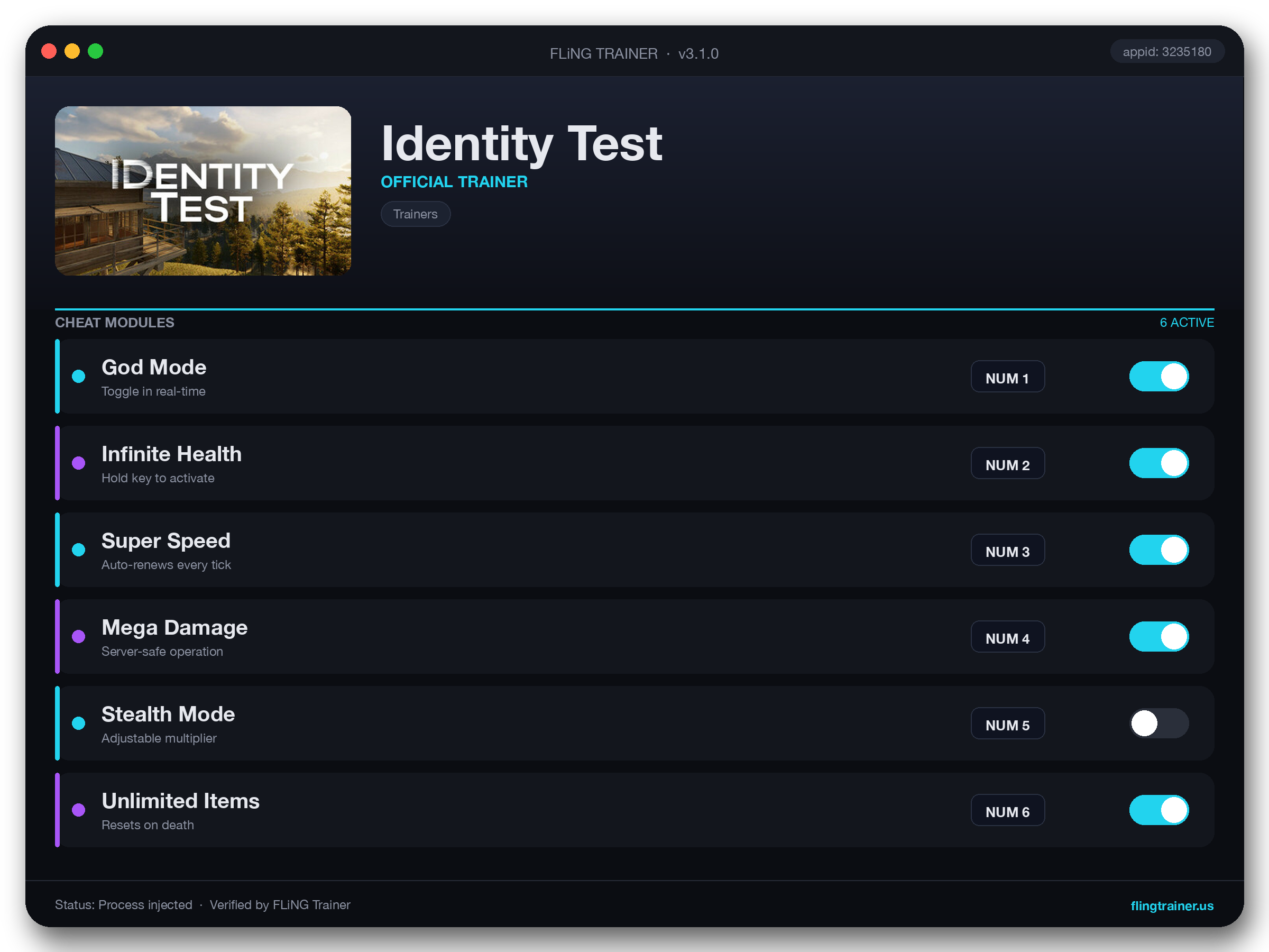 Identity Test Trainer interface