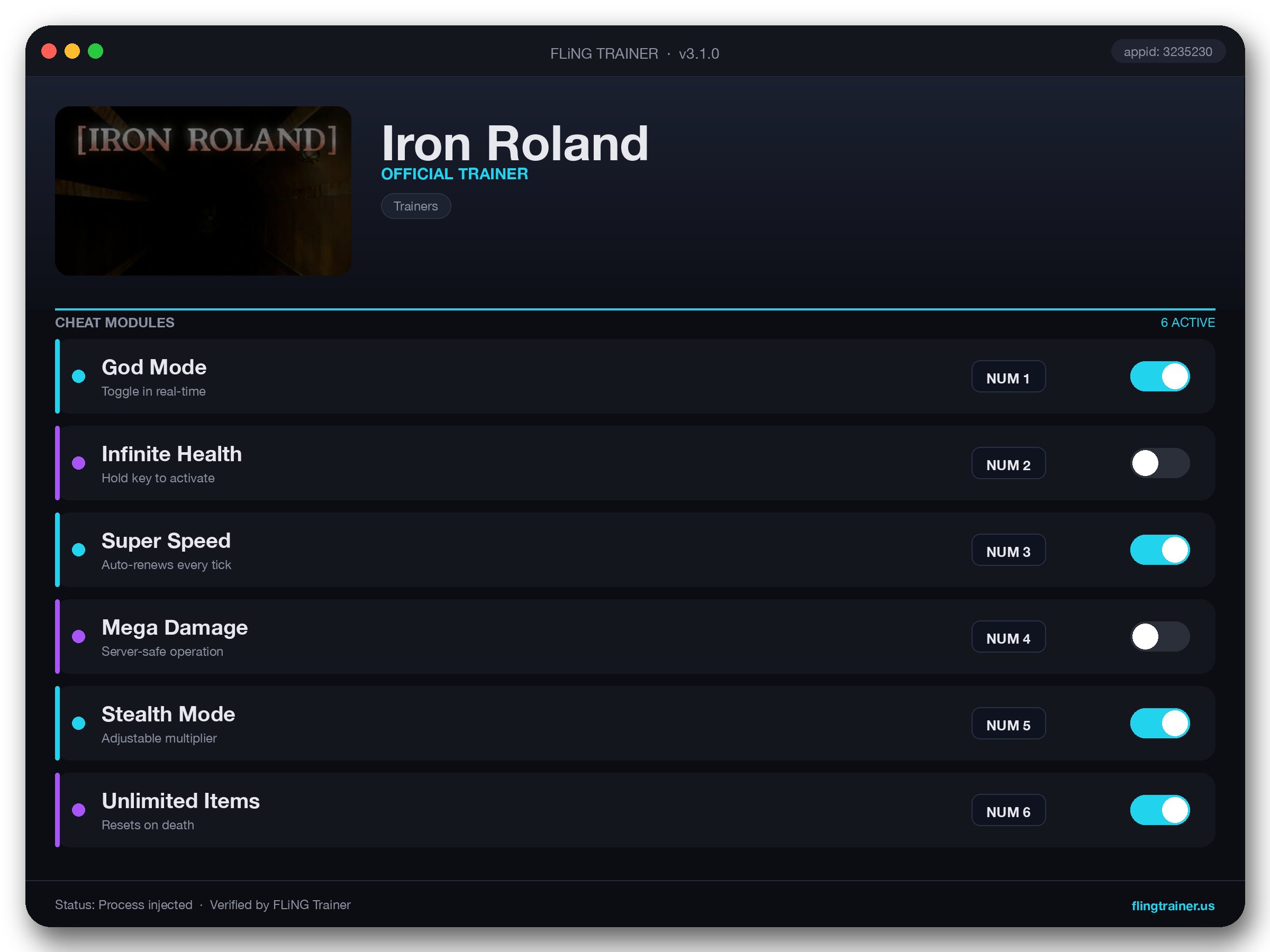 Iron Roland Trainer interface