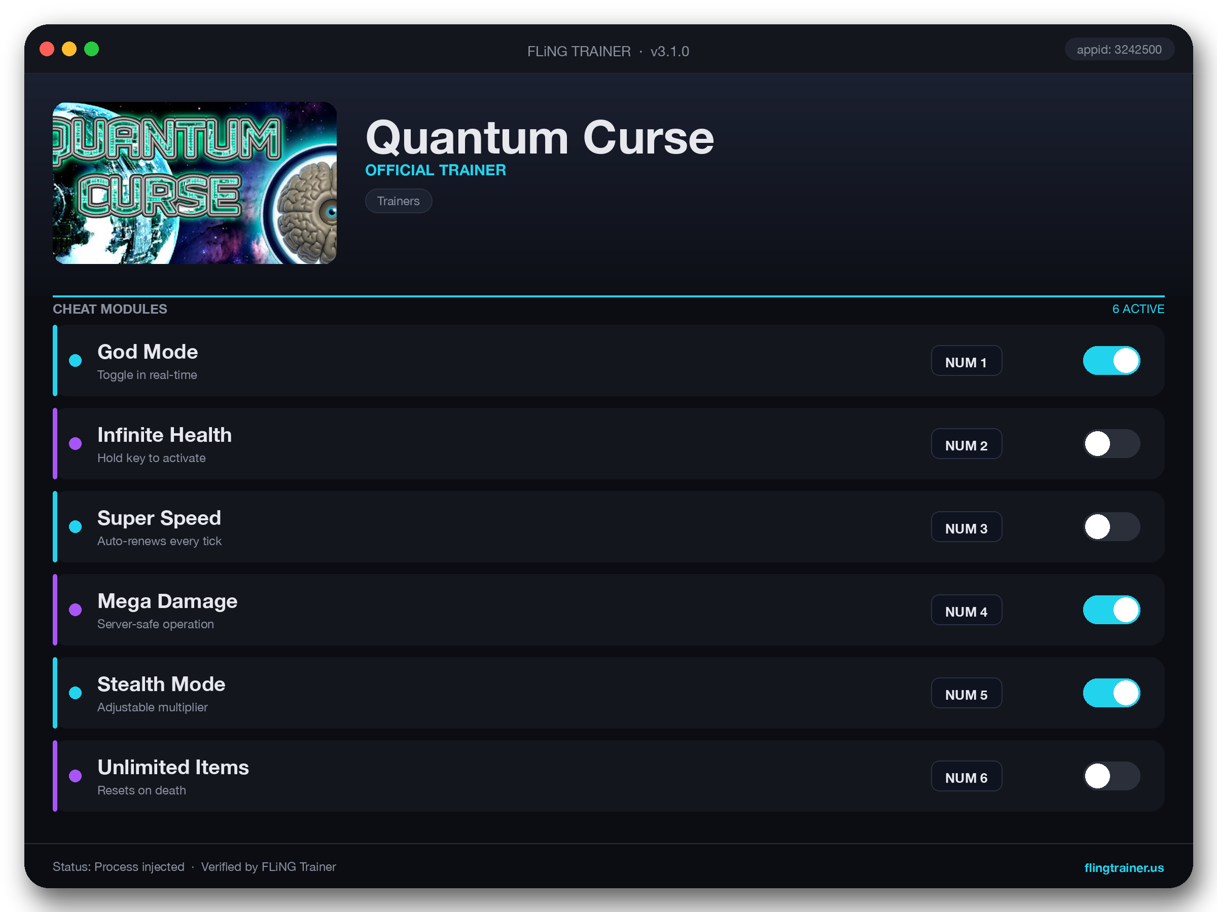 Quantum Curse Trainer interface